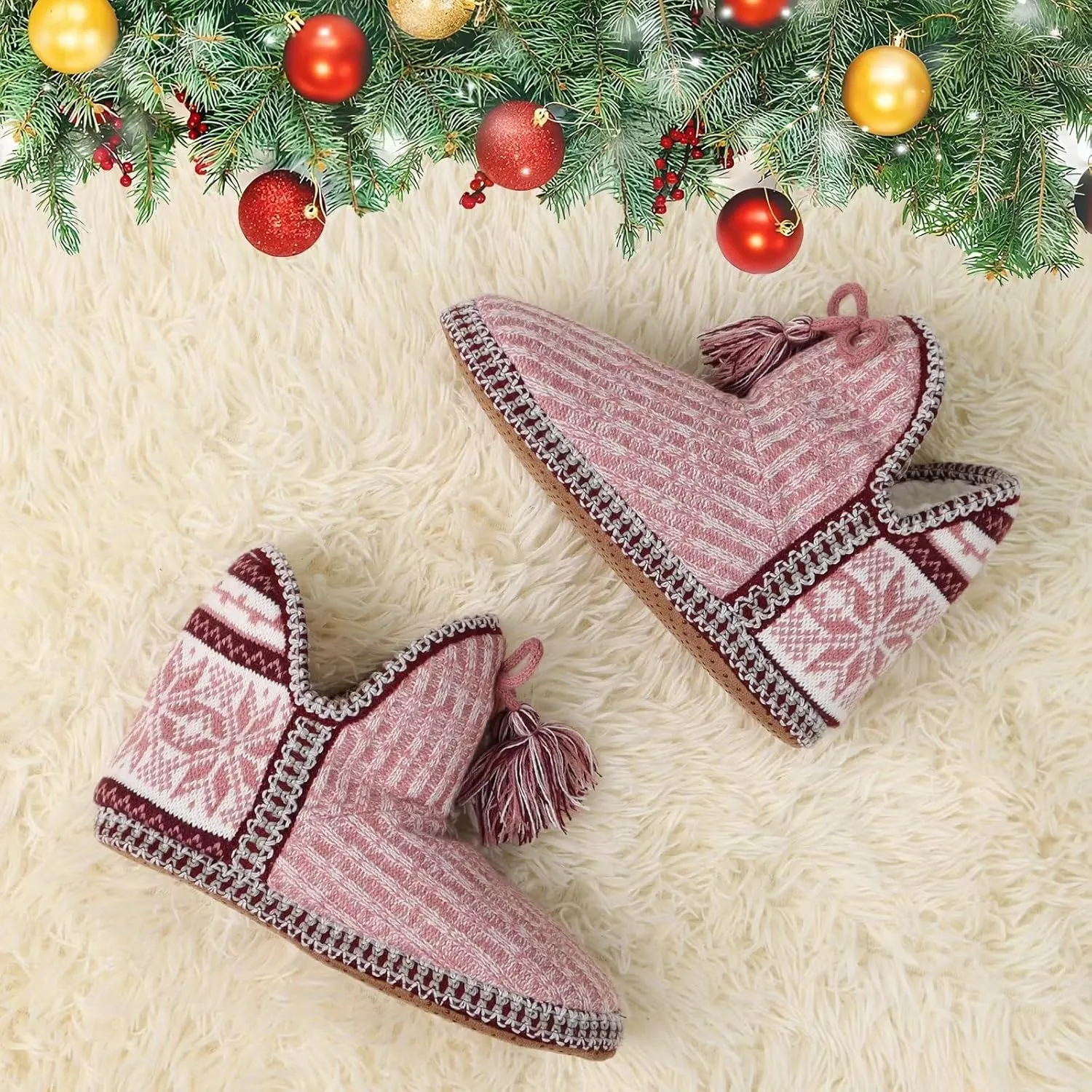 GPOS Women's Cashmere Knit House Slipper Booties Cotton Quilted Warm Indoor Ankle Boots