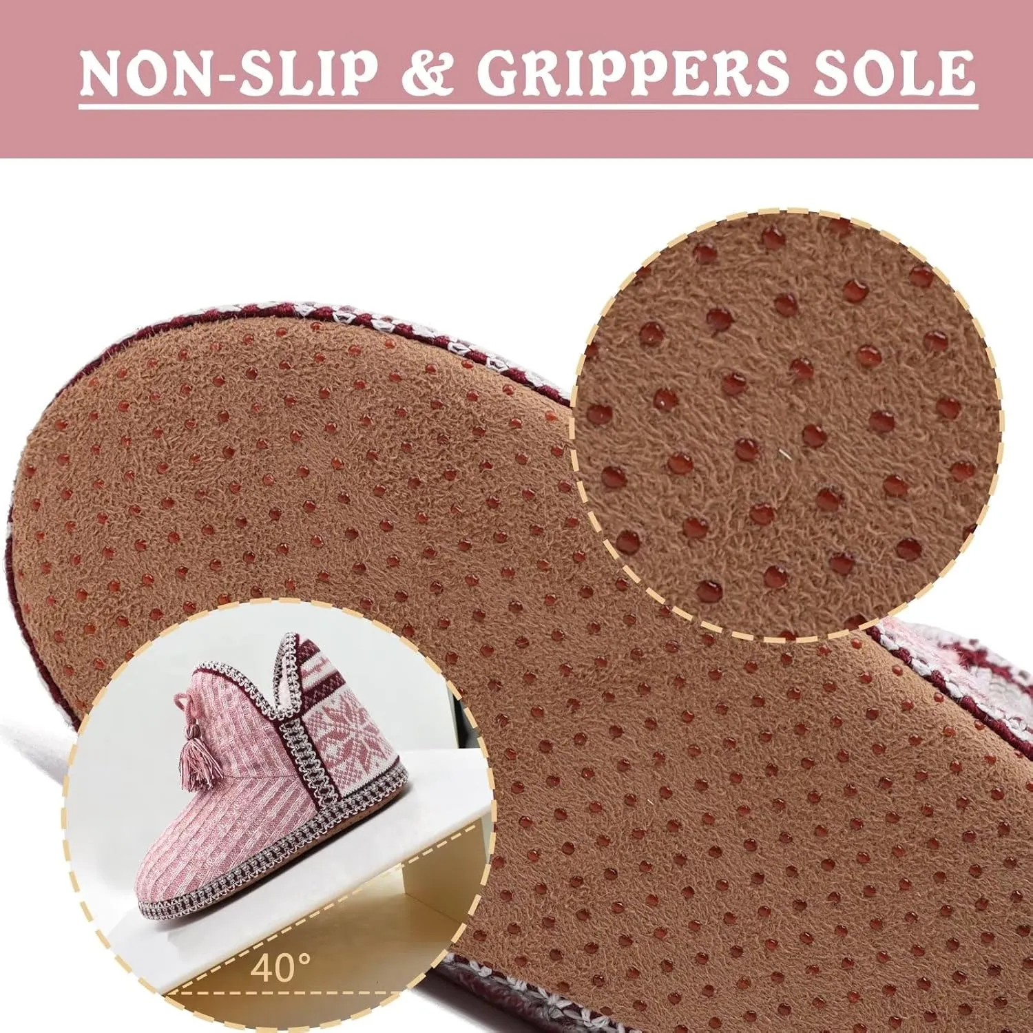 GPOS Women's Cashmere Knit House Slipper Booties Cotton Quilted Warm Indoor Ankle Boots