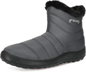gracosy Snow Boots for Women, Warm Ankle Bootie Waterproof Outdoor Snow Anit-Slip Boots Slip On Lined Winter Shoes for Ladies