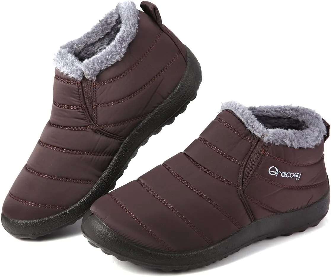 gracosy Warm Snow Boots, Winter Warm Ankle Boots, Fur Lining Boots,Waterproof Thickening Winter Shoes for Women and Men
