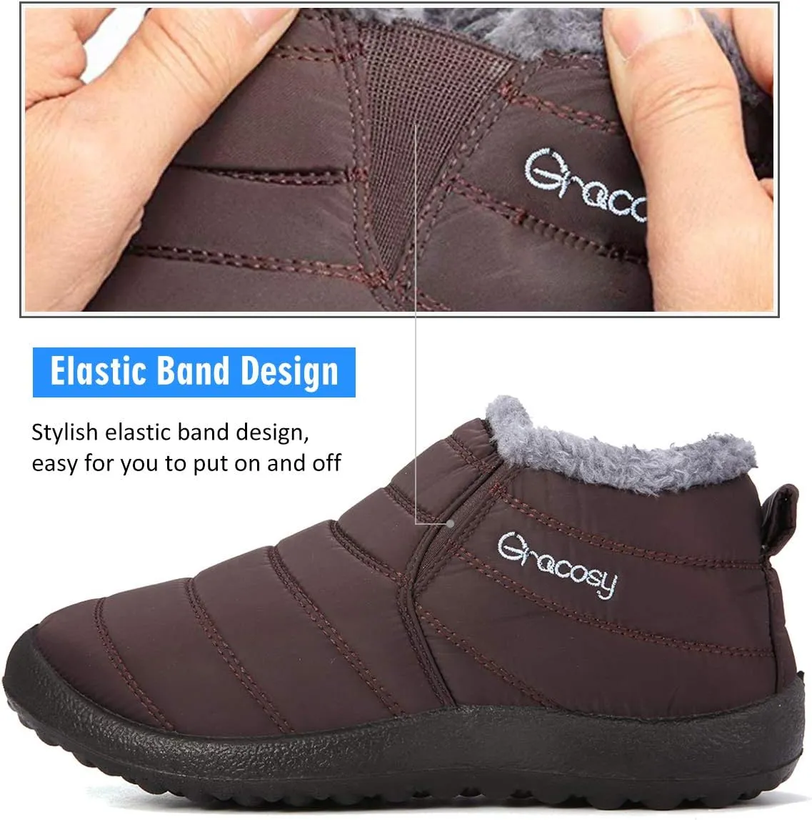 gracosy Warm Snow Boots, Winter Warm Ankle Boots, Fur Lining Boots,Waterproof Thickening Winter Shoes for Women and Men