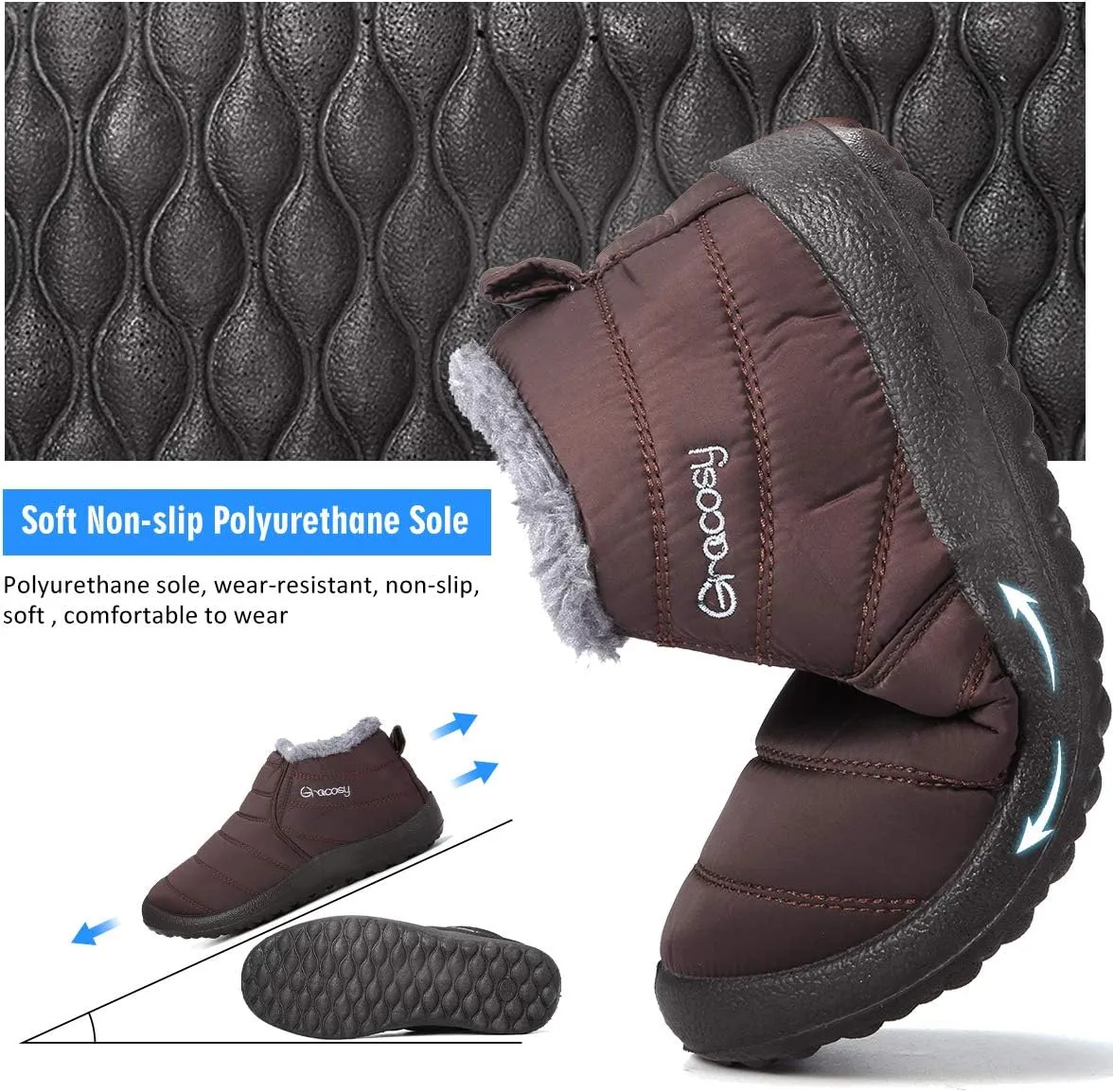 gracosy Warm Snow Boots, Winter Warm Ankle Boots, Fur Lining Boots,Waterproof Thickening Winter Shoes for Women and Men