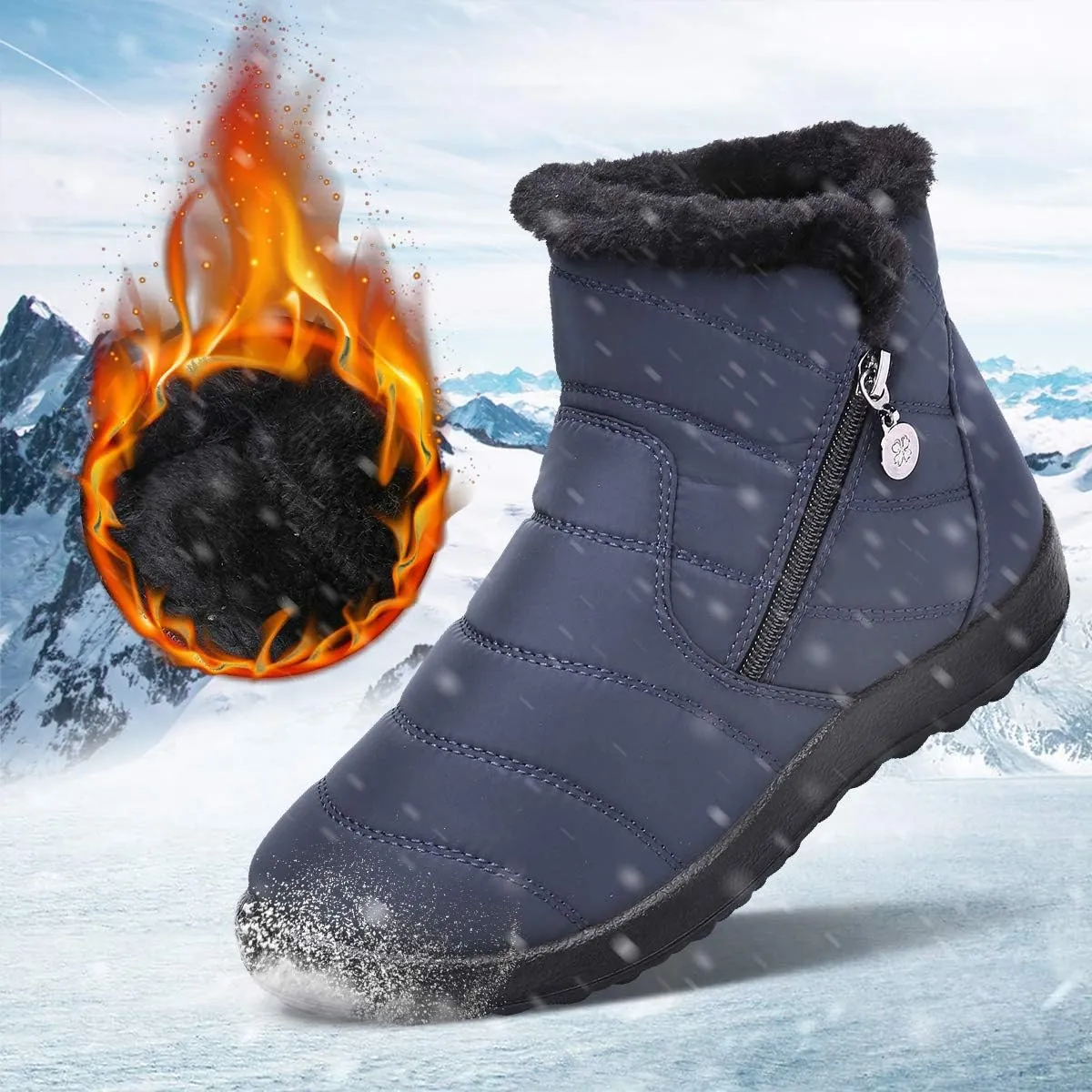gracosy Warm Snow Boots, Women's Winter Ankle Bootie Anti-Slip Fur Lined Ankle Short Boots Waterproof Slip On Outdoor Shoes