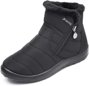 gracosy Warm Snow Boots, Women's Winter Ankle Bootie Anti-Slip Fur Lined Ankle Short Boots Waterproof Slip On Outdoor Shoes