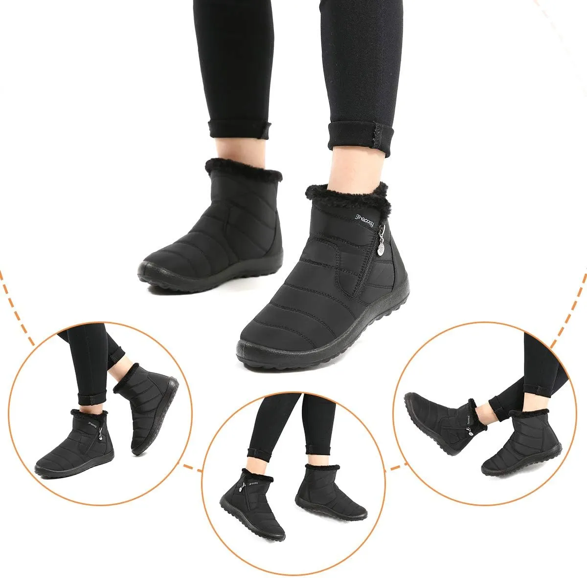 gracosy Warm Snow Boots, Women's Winter Ankle Bootie Anti-Slip Fur Lined Ankle Short Boots Waterproof Slip On Outdoor Shoes