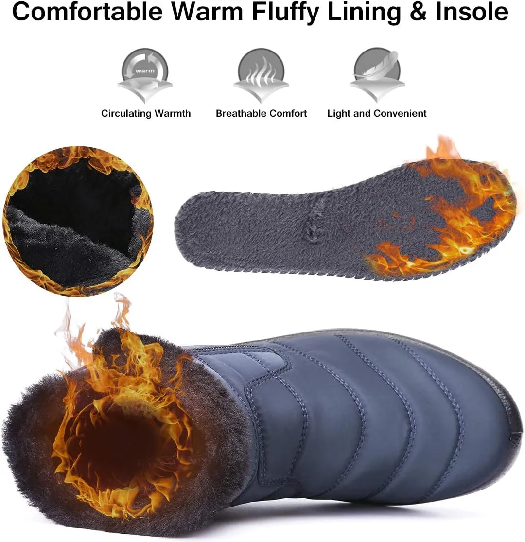 gracosy Warm Snow Boots, Women's Winter Ankle Bootie Anti-Slip Fur Lined Ankle Short Boots Waterproof Slip On Outdoor Shoes