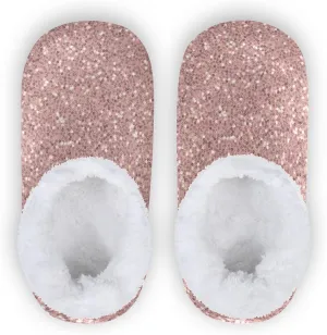 Gredecor Christmas Kids Toddler Slippers for Girls Pink Rose Gold Glitter Winter Home House Warm Fur Indoor Slipper, 9-11