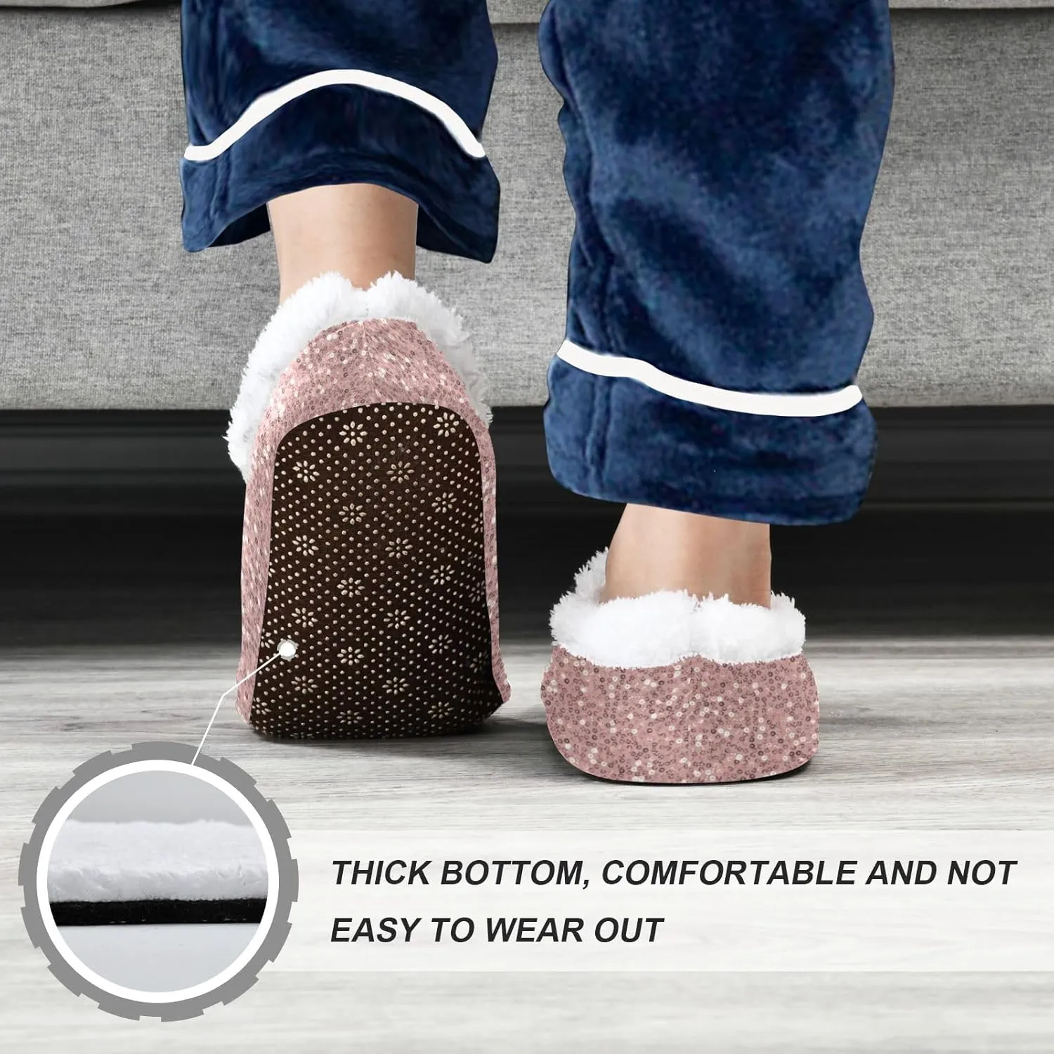 Gredecor Christmas Kids Toddler Slippers for Girls Pink Rose Gold Glitter Winter Home House Warm Fur Indoor Slipper, 9-11