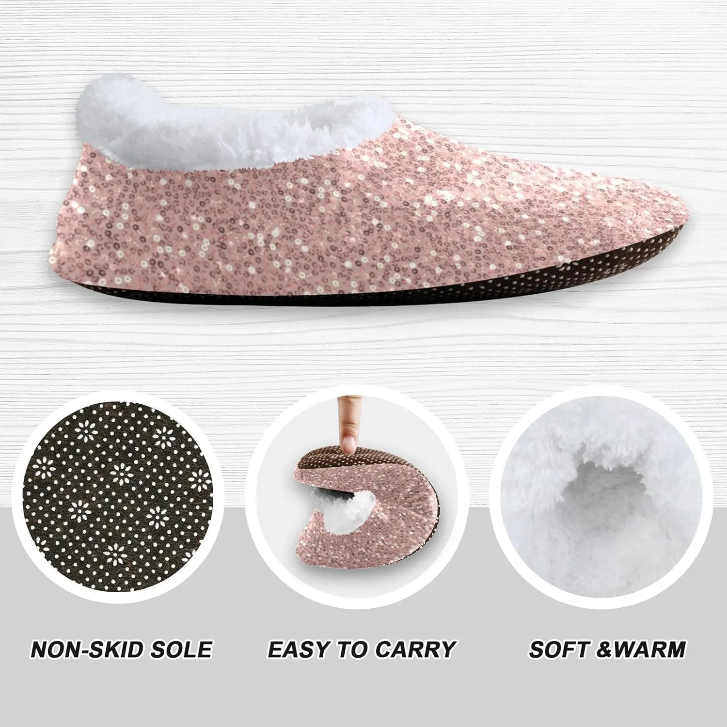 Gredecor Christmas Kids Toddler Slippers for Girls Pink Rose Gold Glitter Winter Home House Warm Fur Indoor Slipper, 9-11