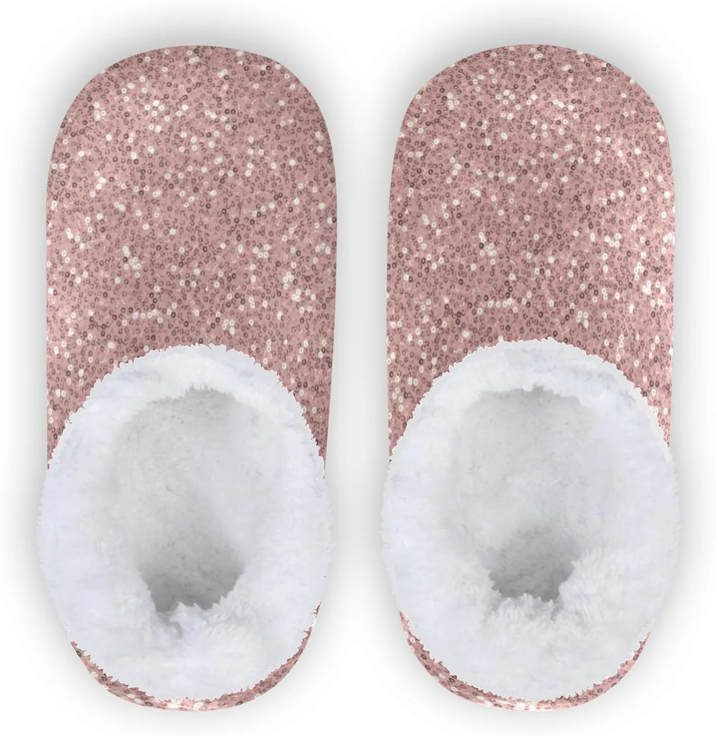 Gredecor Christmas Kids Toddler Slippers for Girls Pink Rose Gold Glitter Winter Home House Warm Fur Indoor Slipper, 9-11