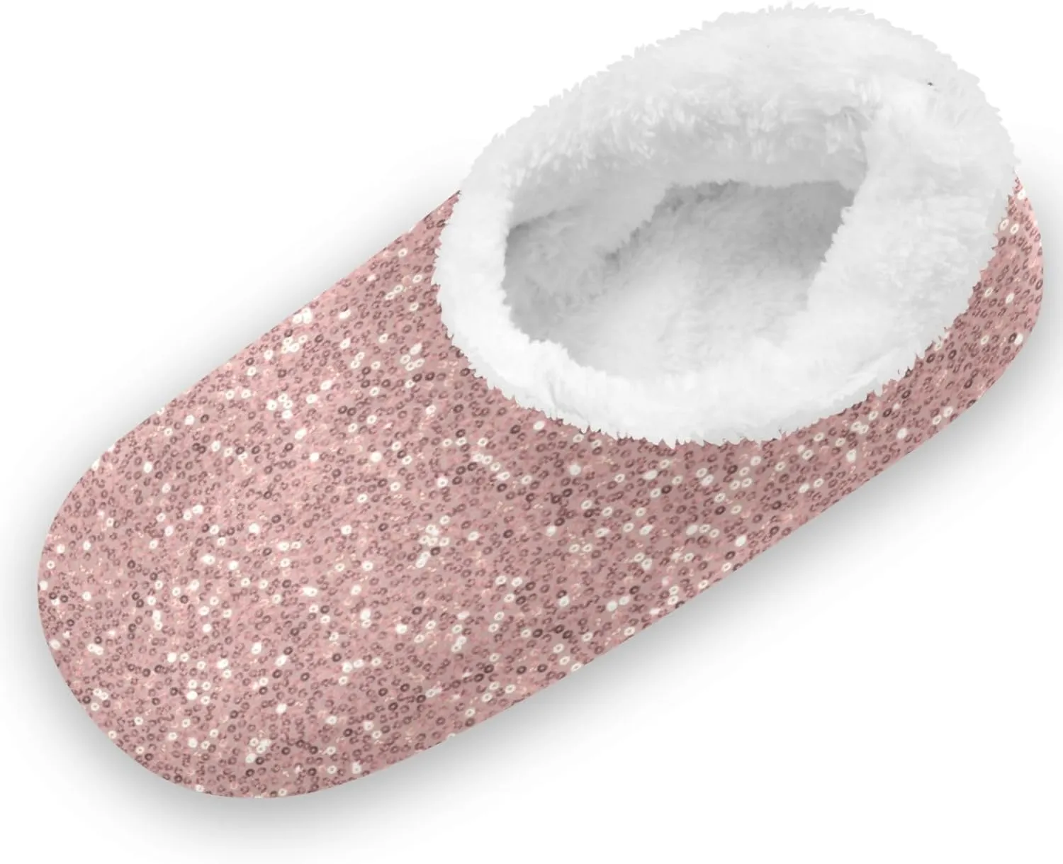 Gredecor Christmas Kids Toddler Slippers for Girls Pink Rose Gold Glitter Winter Home House Warm Fur Indoor Slipper, 9-11