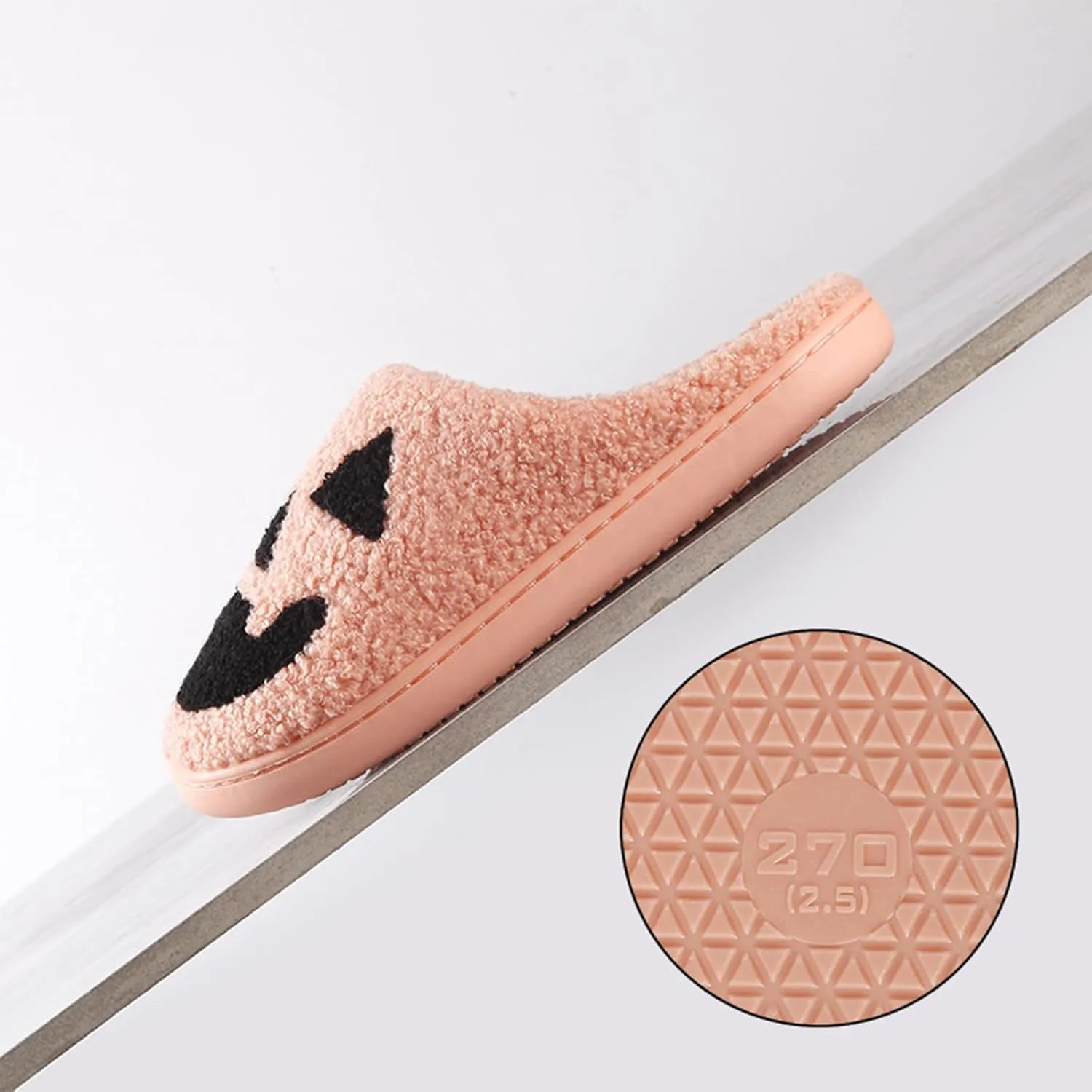 Halloween Pumpkin Slippers for Womens Mens Cute Cartoon Slippers Plush Warm Memory Foam Shoes