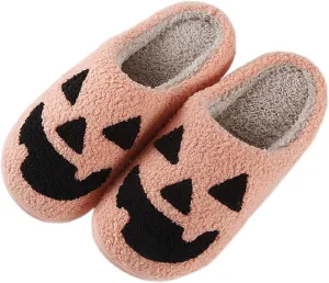 Halloween Pumpkin Slippers for Womens Mens Cute Cartoon Slippers Plush Warm Memory Foam Shoes