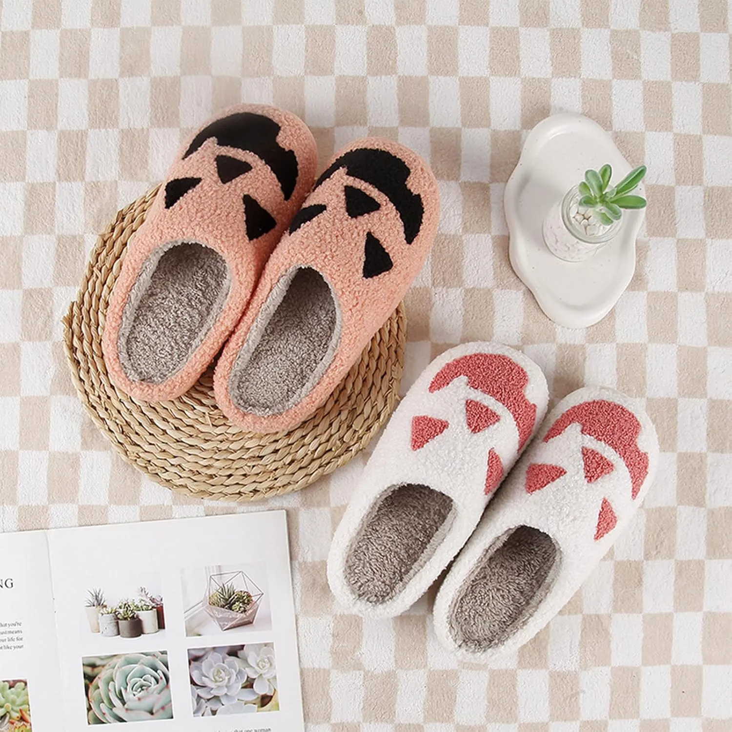 Halloween Pumpkin Slippers for Womens Mens Cute Cartoon Slippers Plush Warm Memory Foam Shoes