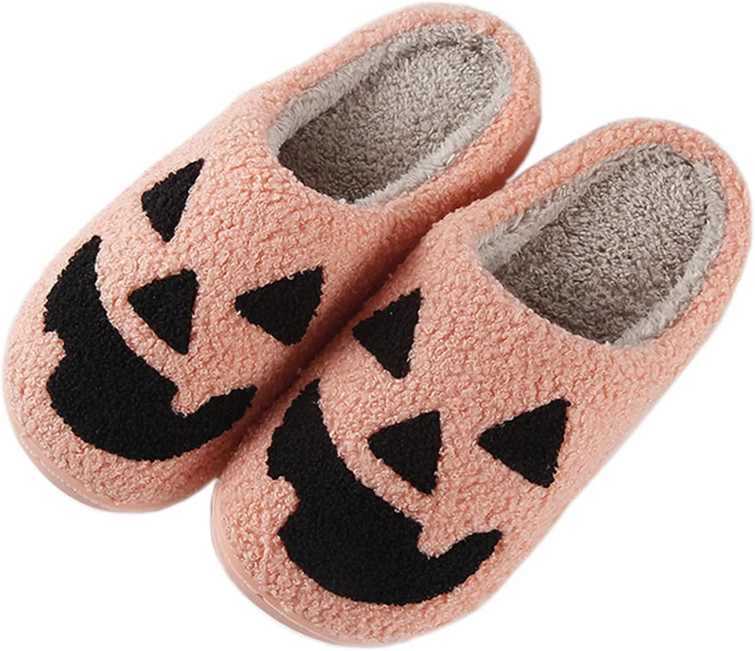 Halloween Pumpkin Slippers for Womens Mens Cute Cartoon Slippers Plush Warm Memory Foam Shoes