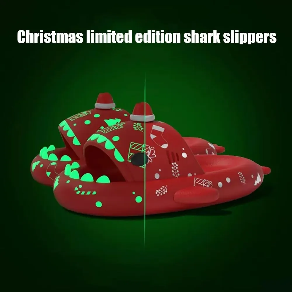 Halloween Shark Slippers, Christmas Shark Slippers, Glow All Saints Day inthe dark Spooky Shark Slides, Anti-Slip open toed lightweight soles Shark Slippers