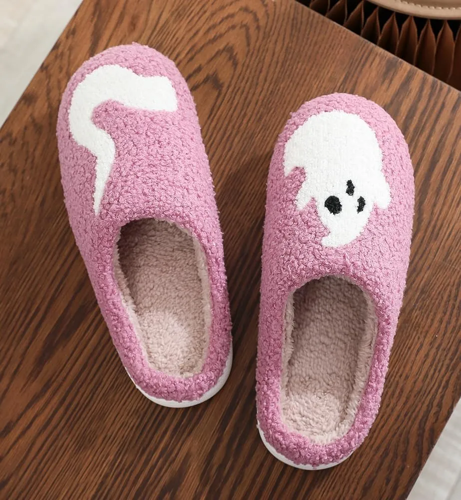 Halloween Slippers for Women Men Fuzzy Preppy Slipper Warm Funny Spooky Cloud Slipper House Couple Slipper Memory Foam Shoes, F-GY-DTX005