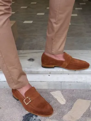 Handmade Men brown suede dress shoes moccasins loafer