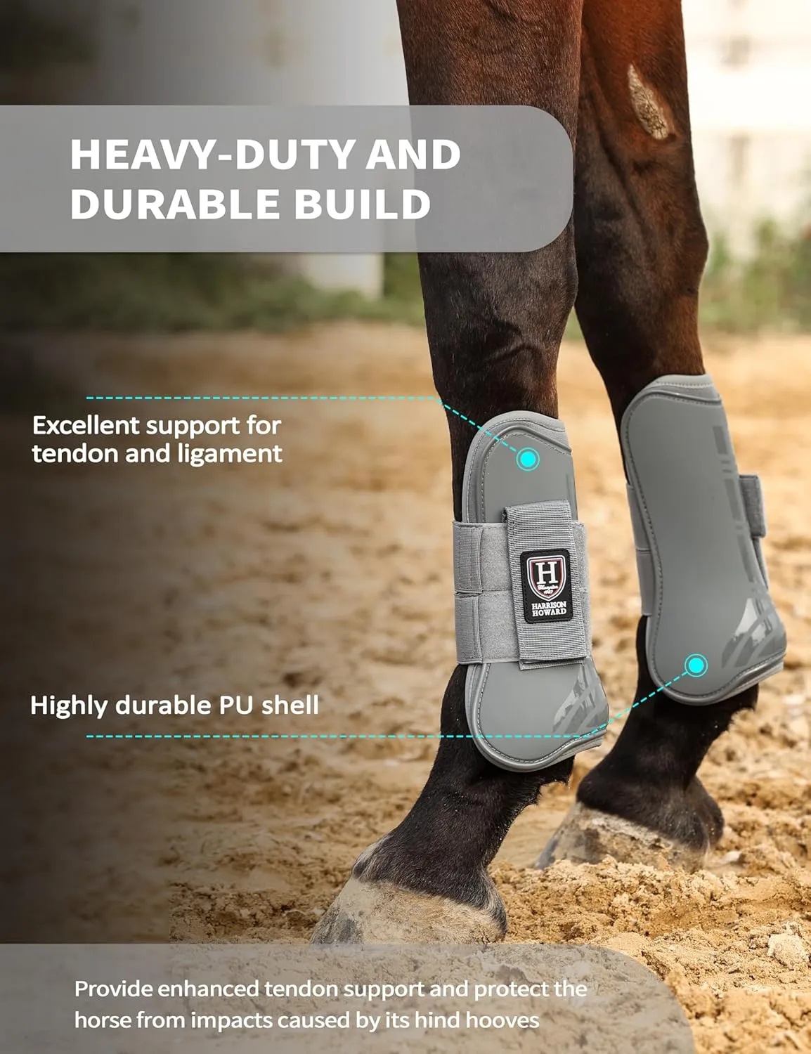 Harrison Howard Horse Tendon Boots Open Front/Fetlock Boot for Horse Protective Boots for Jumping, Trail Riding Set of 4