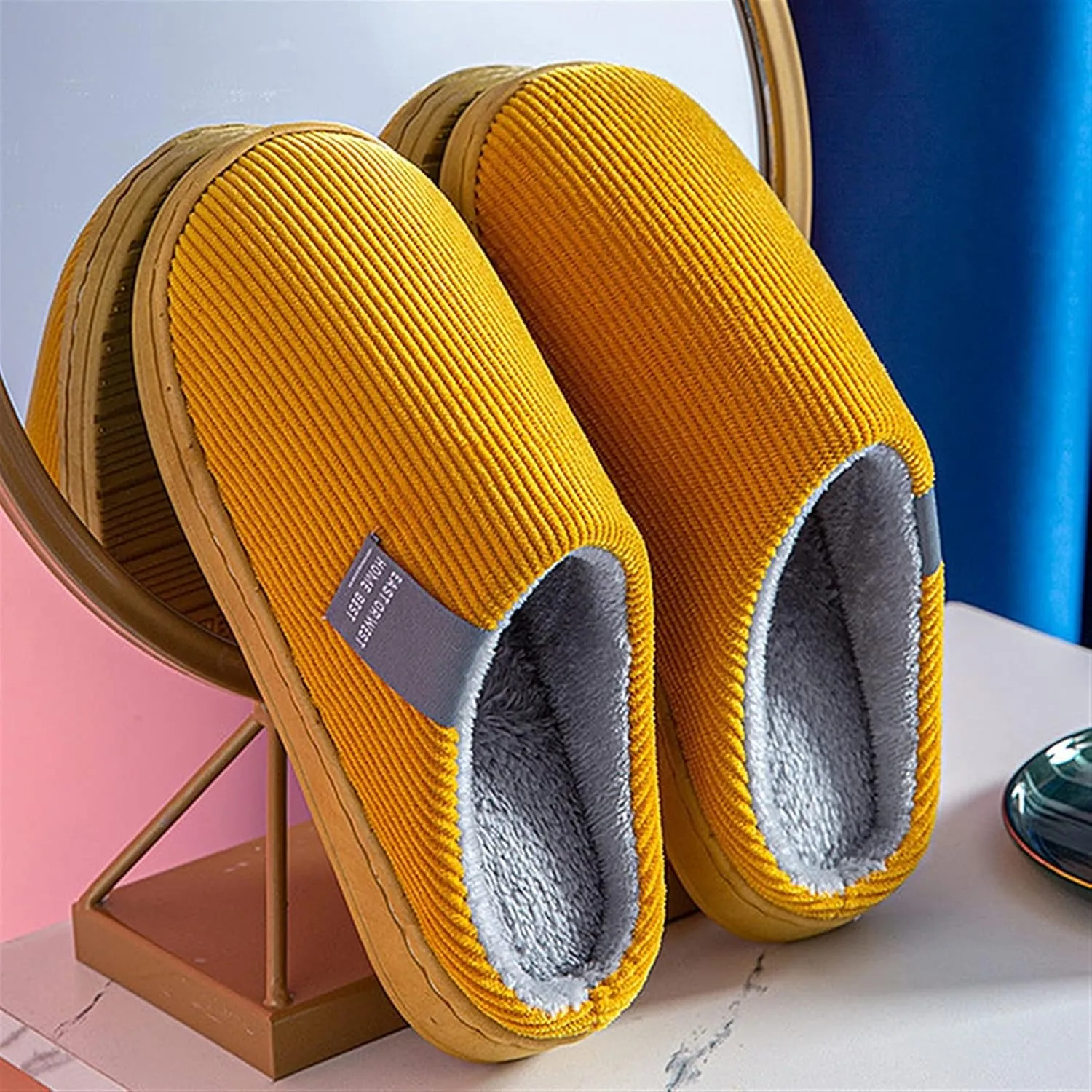HASMI Men's slippers Winter Warm Cotton Slippers Home Shoes Simple Non-slip Indoor Slides Corduroy Couple Slipper Female Shoes for Women Men Women's slippers