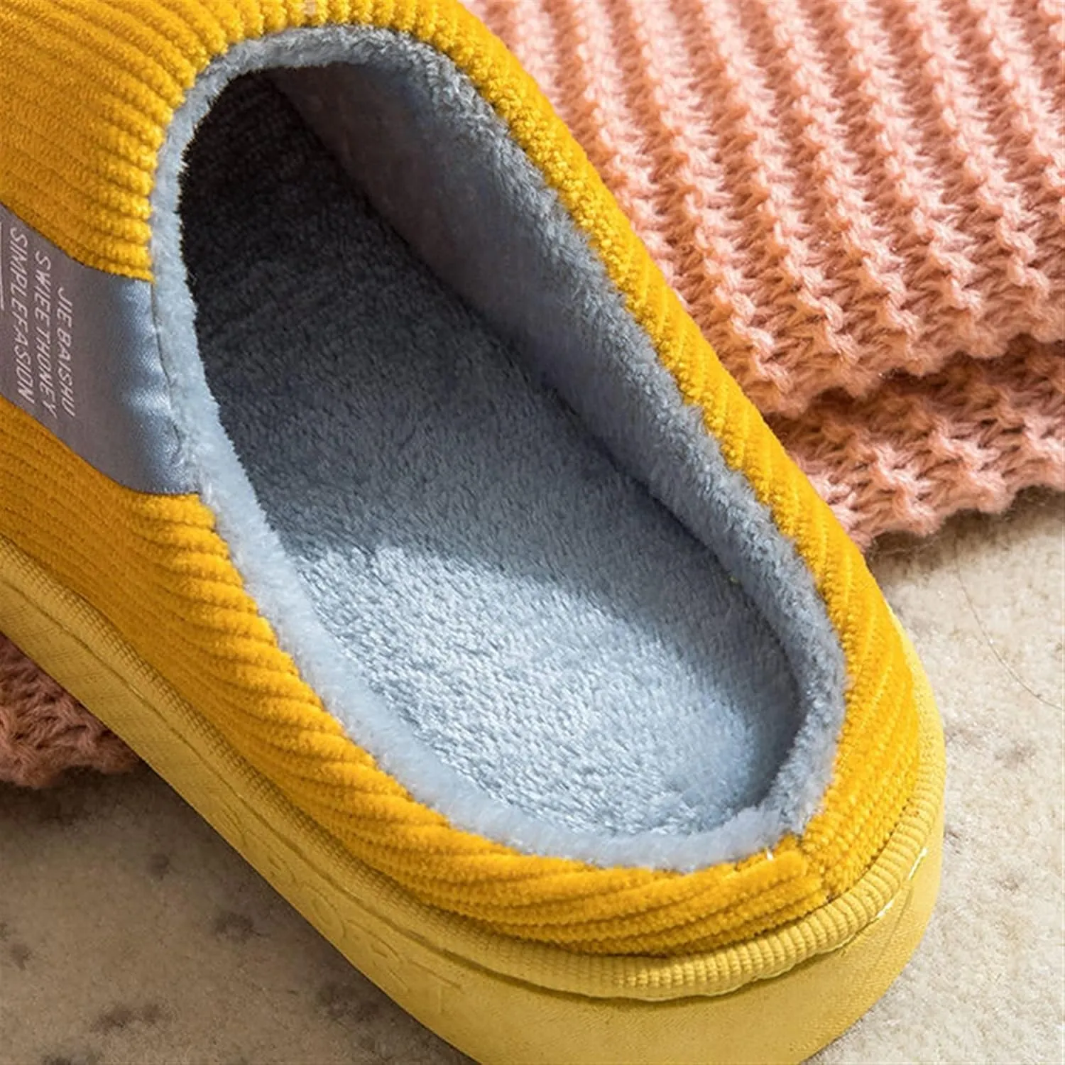 HASMI Men's slippers Winter Warm Cotton Slippers Home Shoes Simple Non-slip Indoor Slides Corduroy Couple Slipper Female Shoes for Women Men Women's slippers