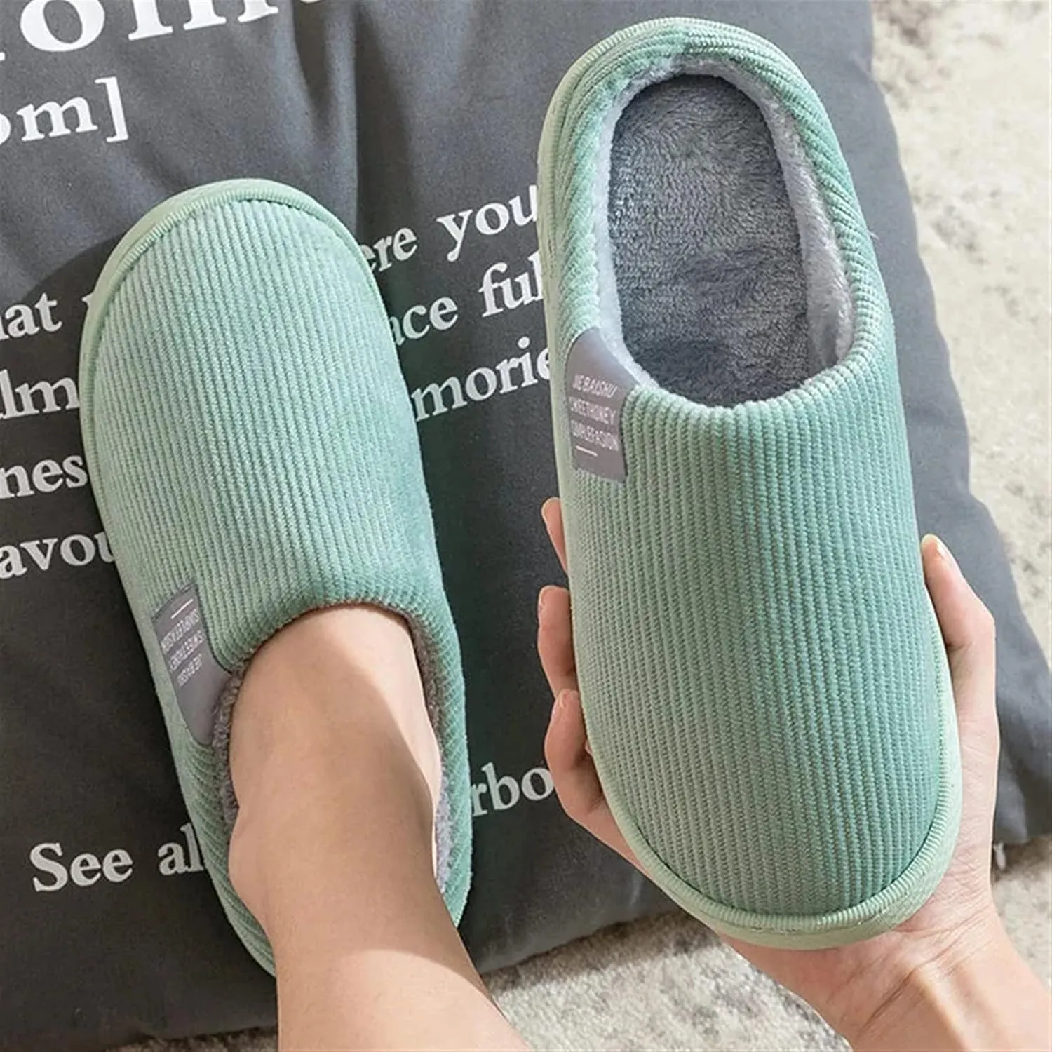 HASMI Men's slippers Winter Warm Cotton Slippers Home Shoes Simple Non-slip Indoor Slides Corduroy Couple Slipper Female Shoes for Women Men Women's slippers