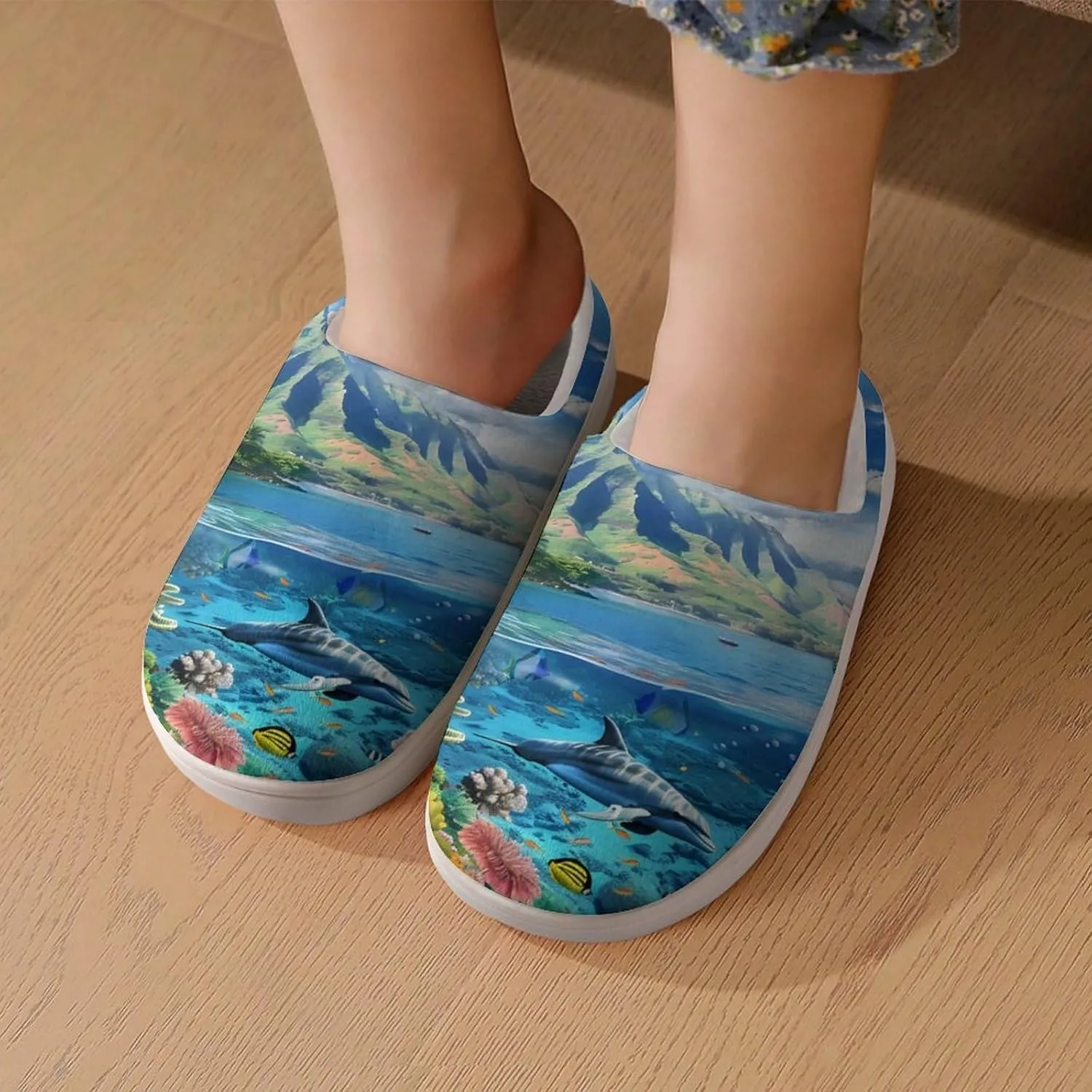 Hawaiian Life Sea Fish Kids Toddler Cotton Slippers Slip-on House Shoes for Bedroom Indoor Outdoor