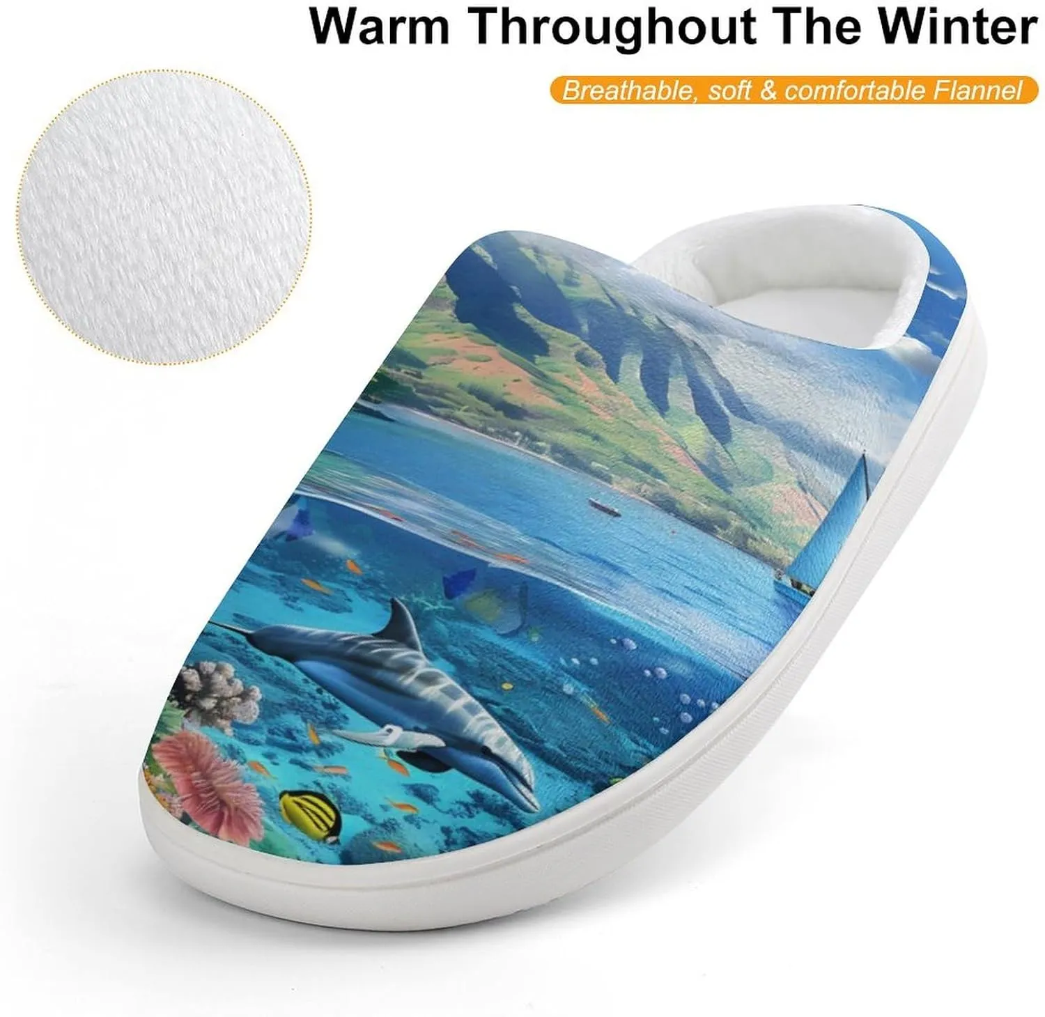 Hawaiian Life Sea Fish Kids Toddler Cotton Slippers Slip-on House Shoes for Bedroom Indoor Outdoor