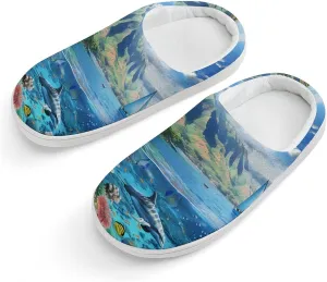 Hawaiian Life Sea Fish Kids Toddler Cotton Slippers Slip-on House Shoes for Bedroom Indoor Outdoor
