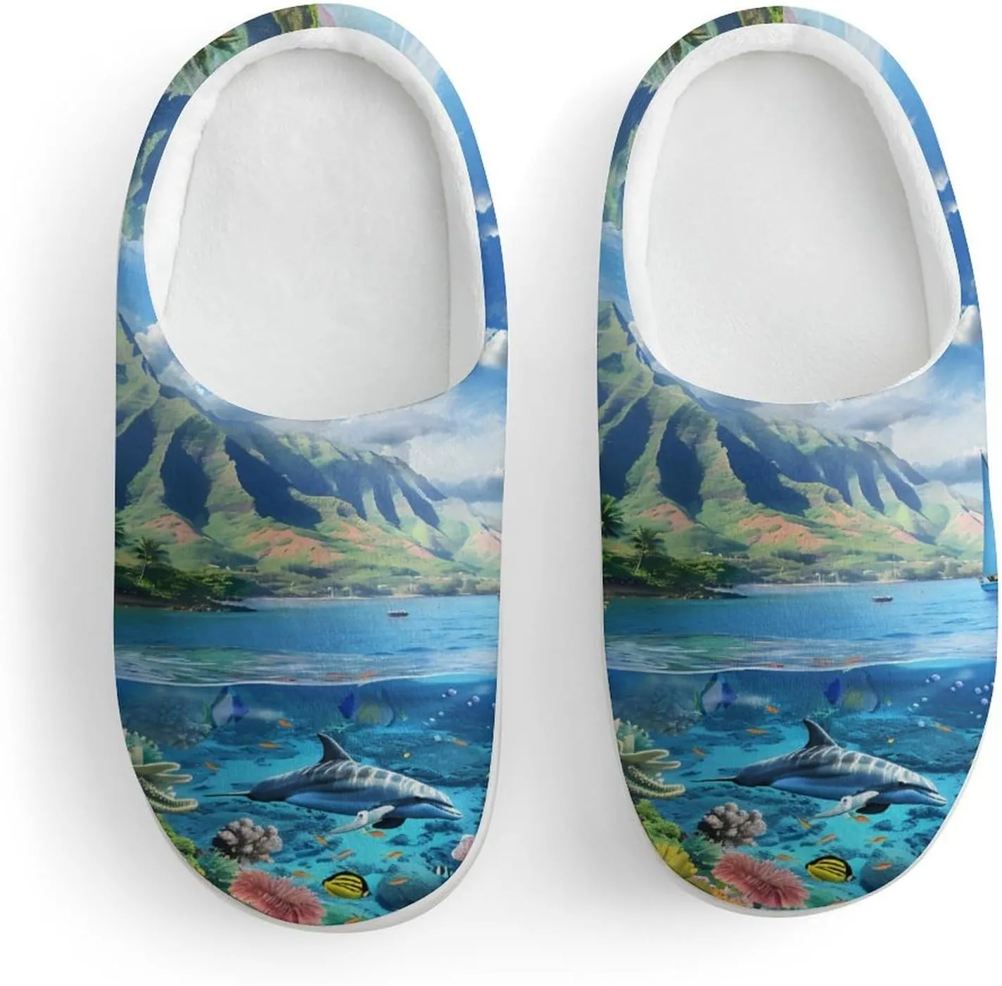 Hawaiian Life Sea Fish Kids Toddler Cotton Slippers Slip-on House Shoes for Bedroom Indoor Outdoor
