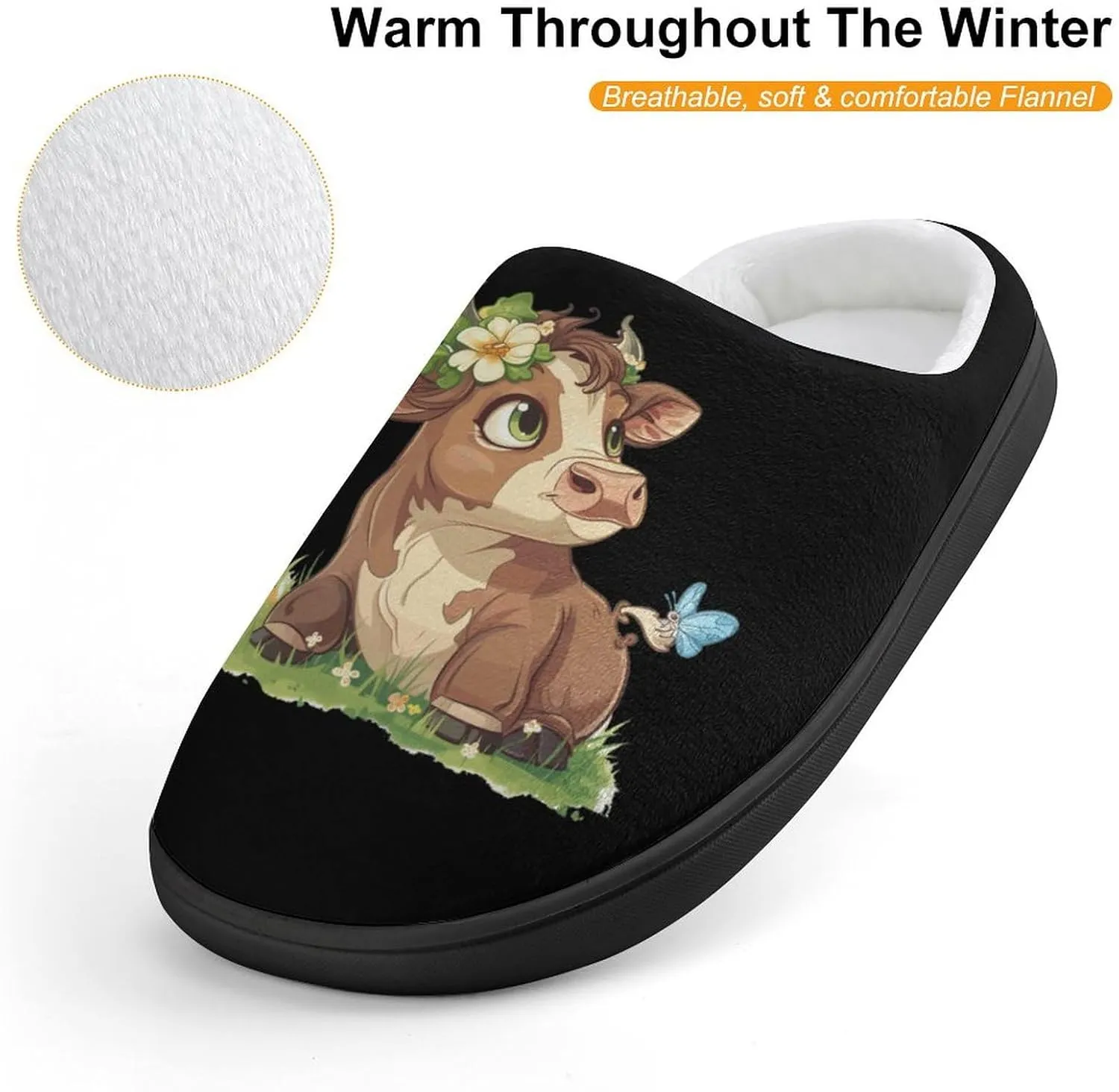 Highland Cow Print Kids Toddler Cotton Slippers Slip-on House Shoes for Bedroom Indoor Outdoor