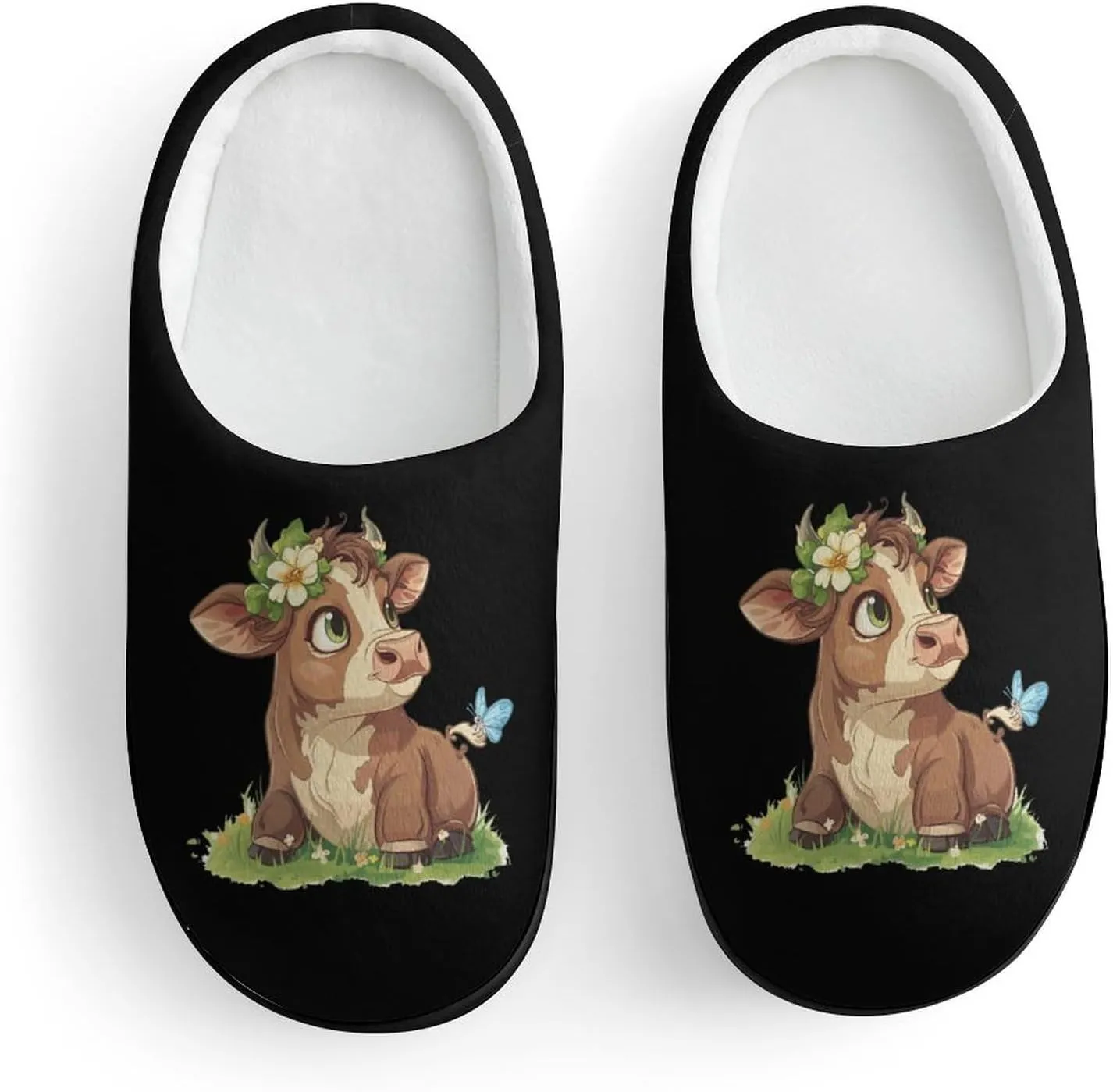 Highland Cow Print Kids Toddler Cotton Slippers Slip-on House Shoes for Bedroom Indoor Outdoor