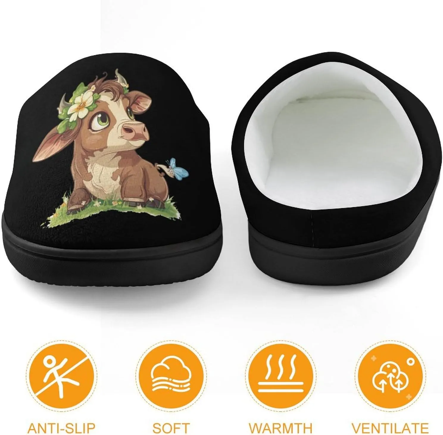 Highland Cow Print Kids Toddler Cotton Slippers Slip-on House Shoes for Bedroom Indoor Outdoor
