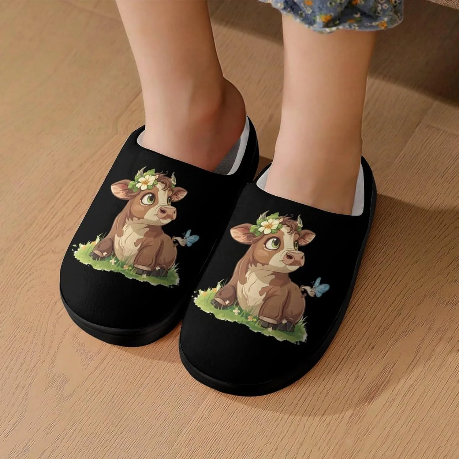 Highland Cow Print Kids Toddler Cotton Slippers Slip-on House Shoes for Bedroom Indoor Outdoor