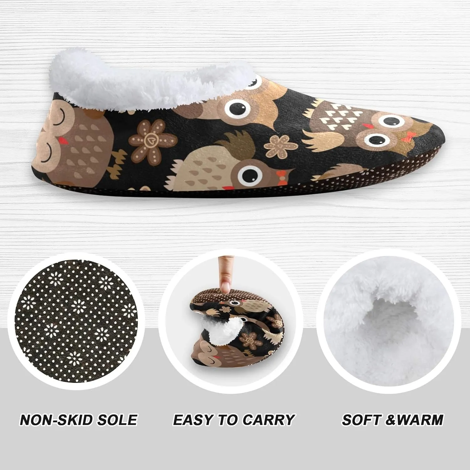 Home Slippers for Women, Cute Owls Coral Fleece Slippers House Shoes for Men, (US 5-6)