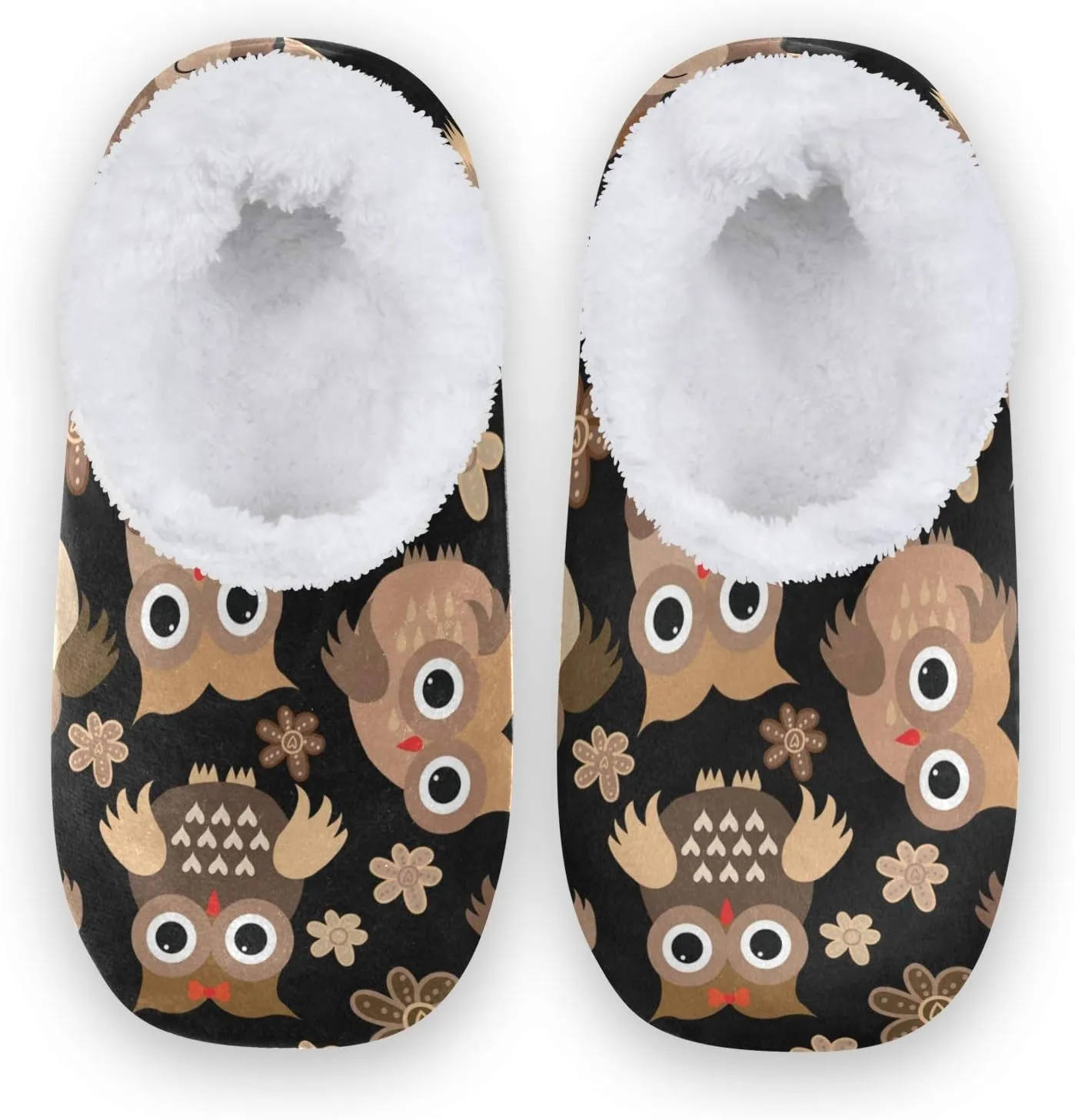 Home Slippers for Women, Cute Owls Coral Fleece Slippers House Shoes for Men, (US 5-6)
