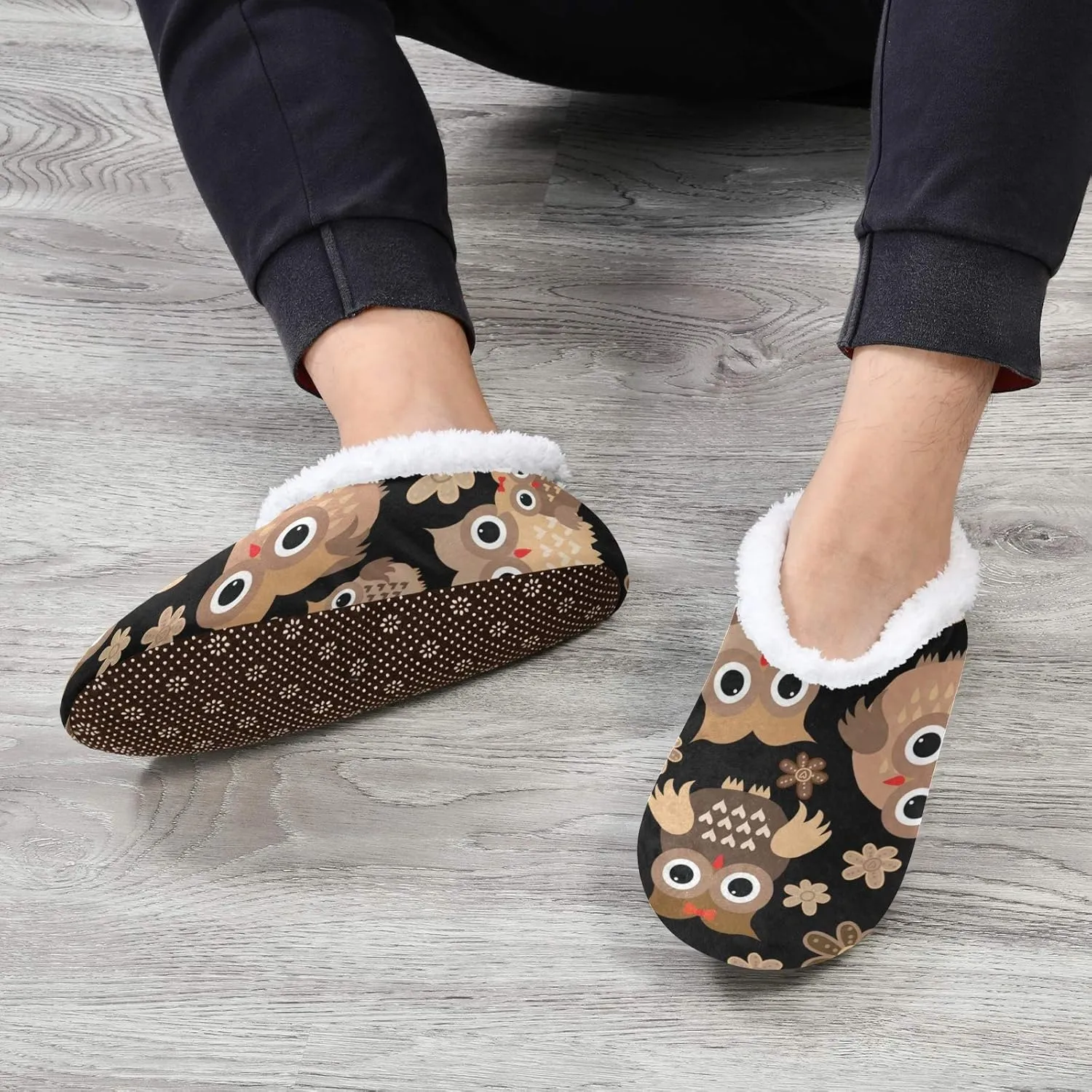 Home Slippers for Women, Cute Owls Coral Fleece Slippers House Shoes for Men, (US 5-6)