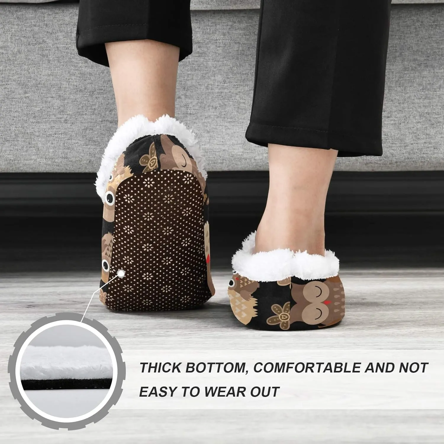 Home Slippers for Women, Cute Owls Coral Fleece Slippers House Shoes for Men, (US 5-6)