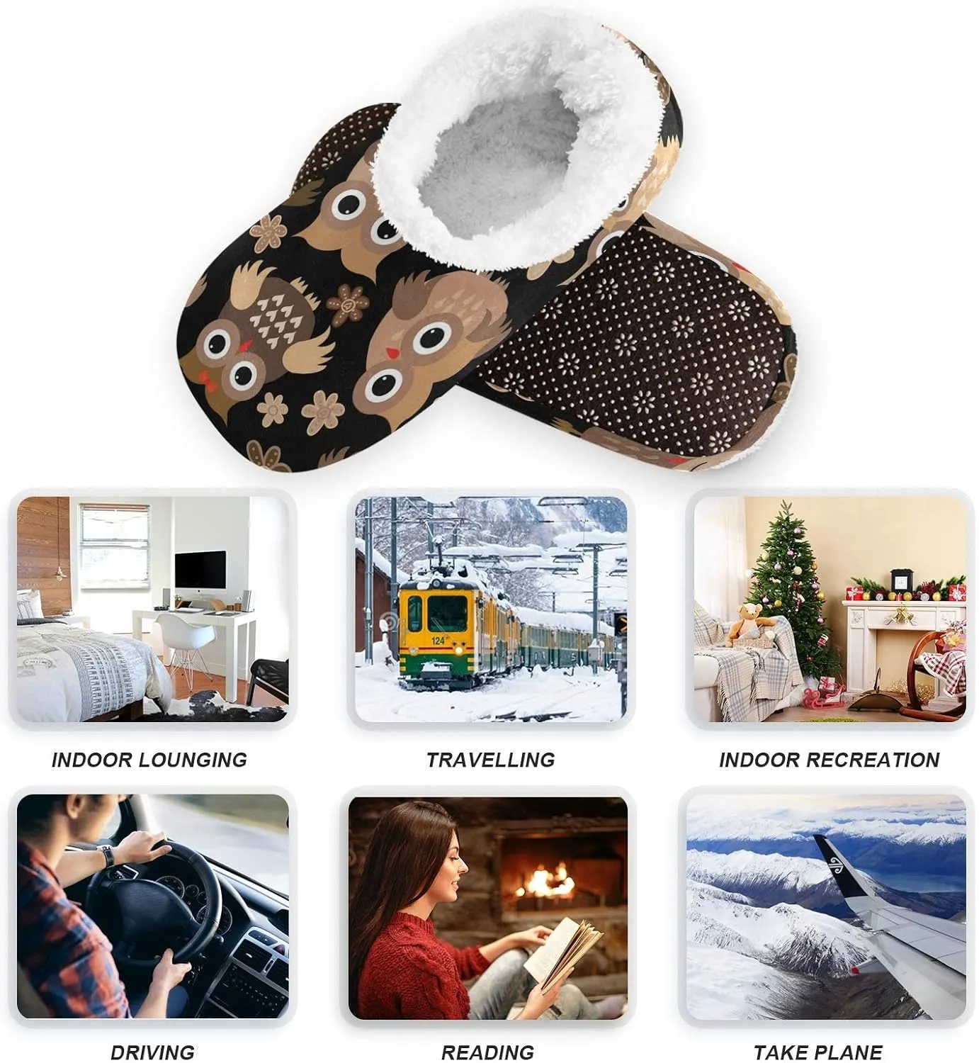 Home Slippers for Women, Cute Owls Coral Fleece Slippers House Shoes for Men, (US 5-6)