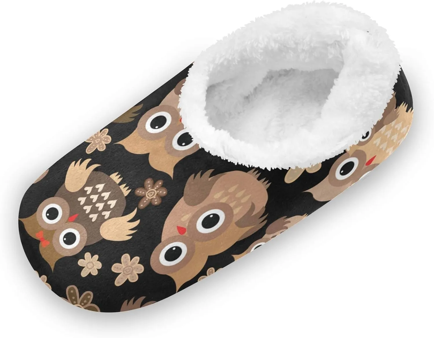 Home Slippers for Women, Cute Owls Coral Fleece Slippers House Shoes for Men, (US 5-6)