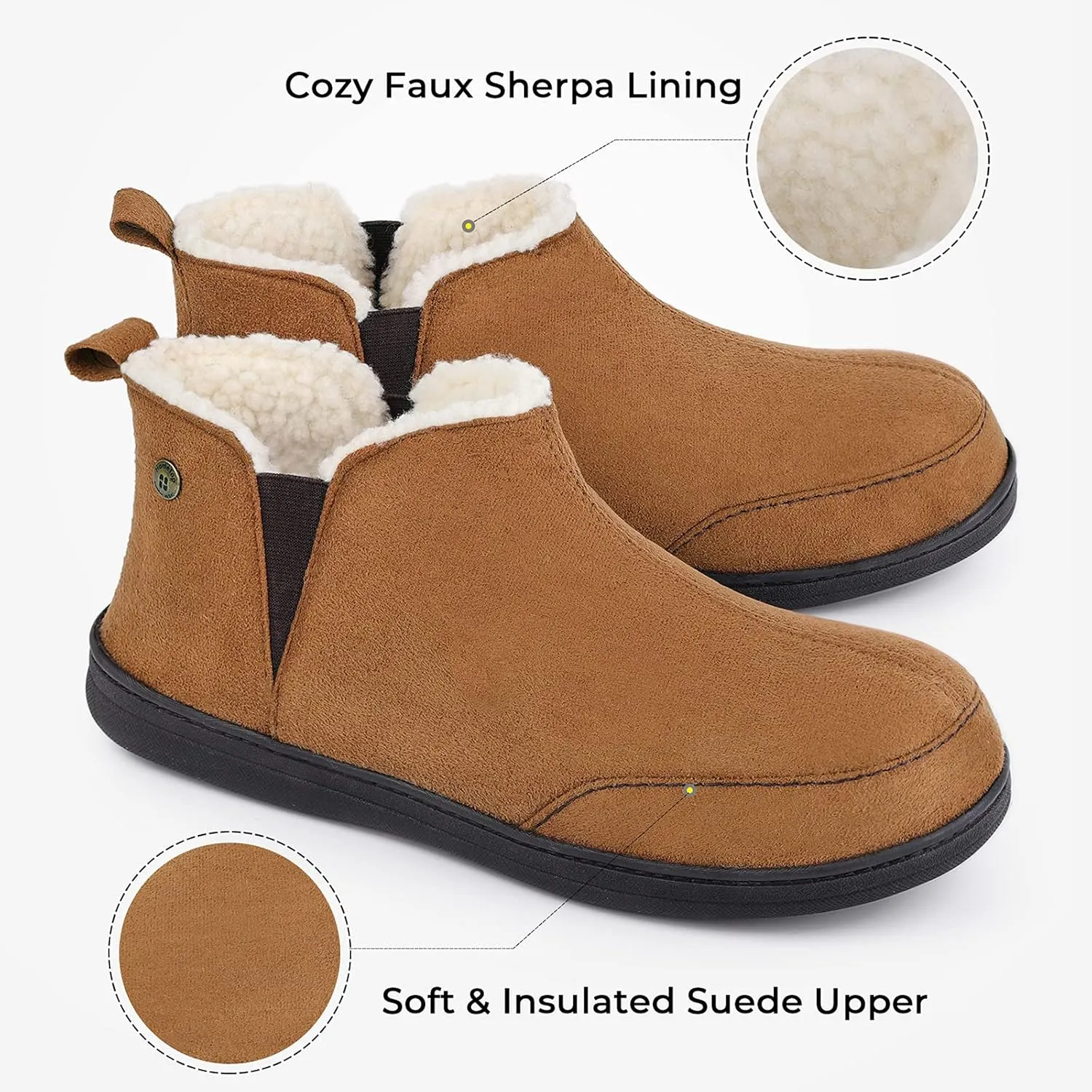 HomeTop Men's Bootie Slippers Comfy Warm Soft Non-slip Indoor Memory Foam House Shoes with Elastic Gores