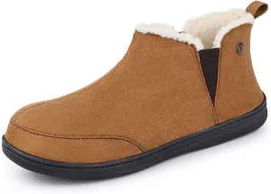 HomeTop Men's Bootie Slippers Comfy Warm Soft Non-slip Indoor Memory Foam House Shoes with Elastic Gores