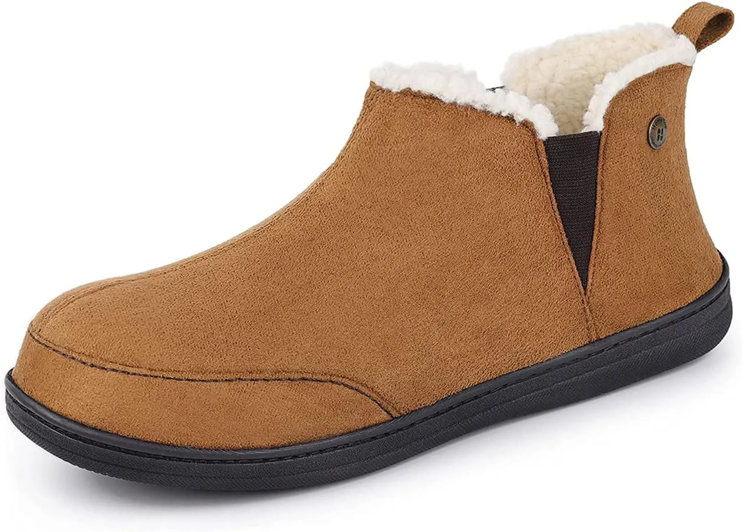 HomeTop Men's Bootie Slippers Comfy Warm Soft Non-slip Indoor Memory Foam House Shoes with Elastic Gores