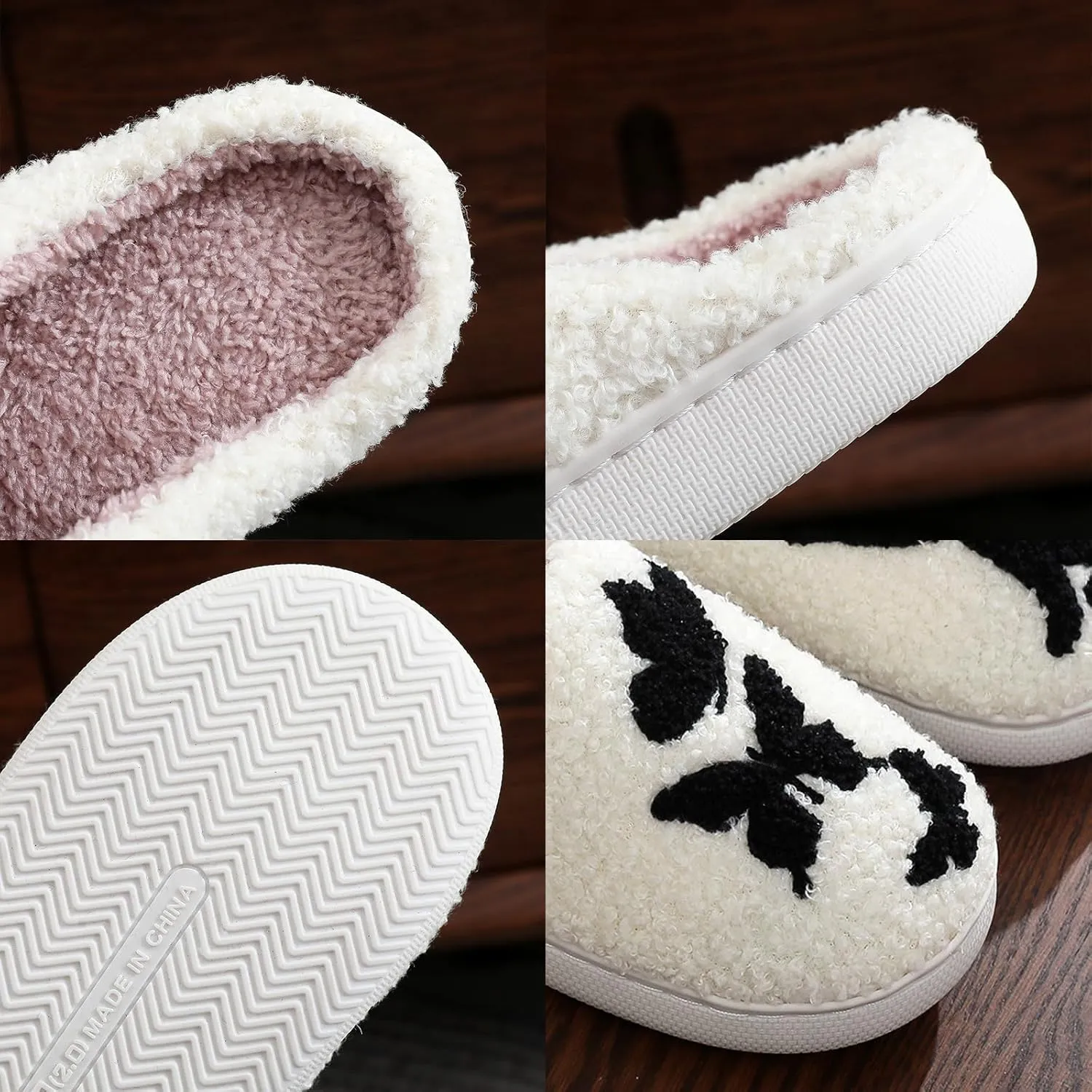 House Slippers for Women, Fruit Slipper with Strawberry Pineapple Flower Heart, Adult House Shoes with Checker Rainbow Evil Eyes Cat, Winter Fuzzy Bedroom Slides, Soft Cute Cozy