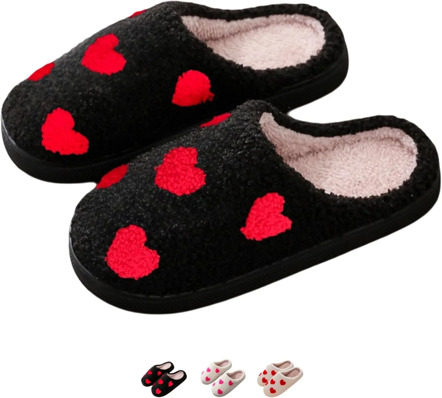 House Slippers for Women Men Indoor Soft Plush Comfy Warm Couple Home Slippers Cute Heart Shaped Winter Cozy Cotton Slippers Slides Slip On Fuzzy Bedroom Slippers