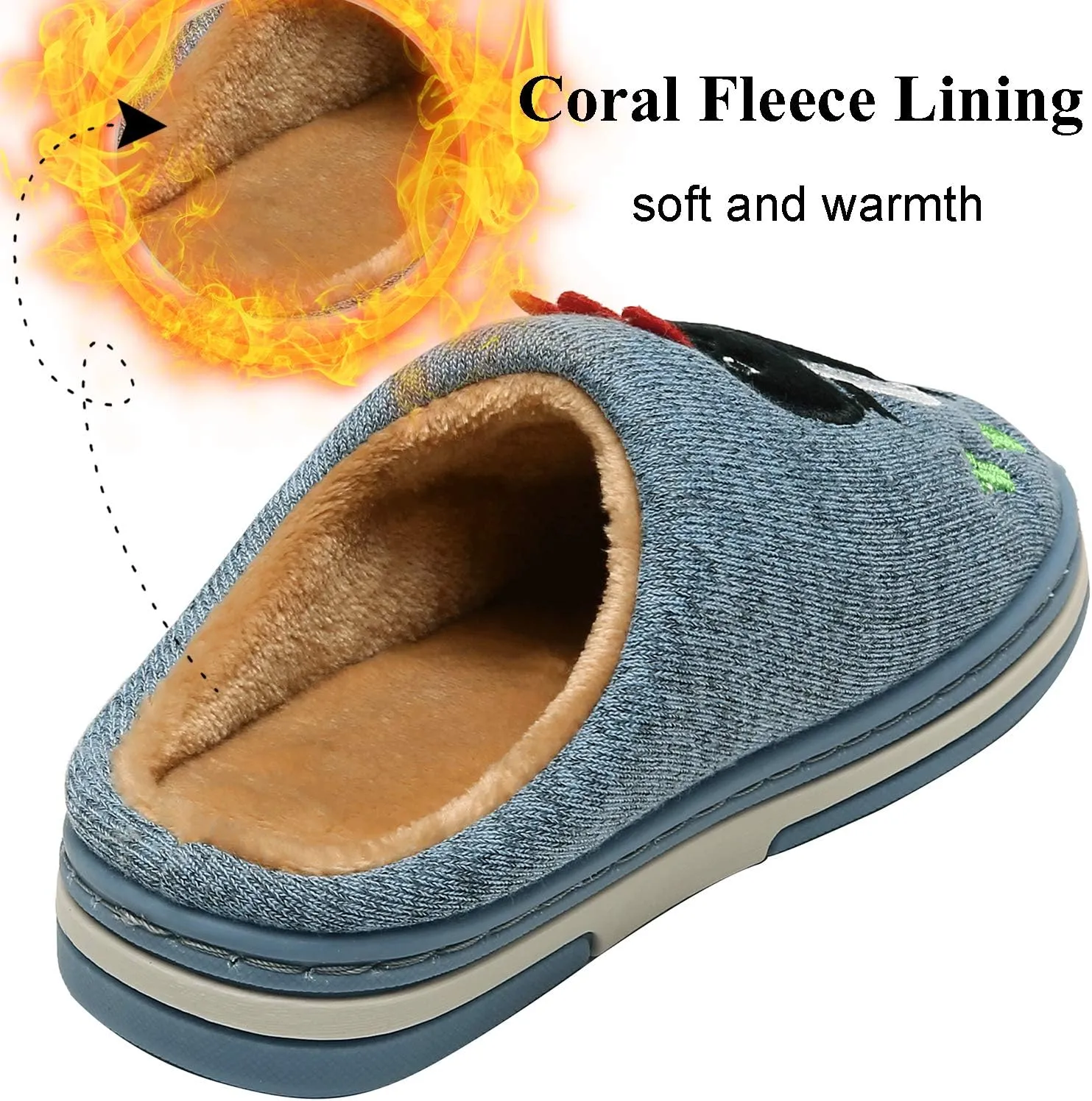 INMINPIN Boys Girls Cozy House Slippers Warm Plush Winter Cotton Slipper Kids Cute Dinosaur Indoor Shoes Non-Slip