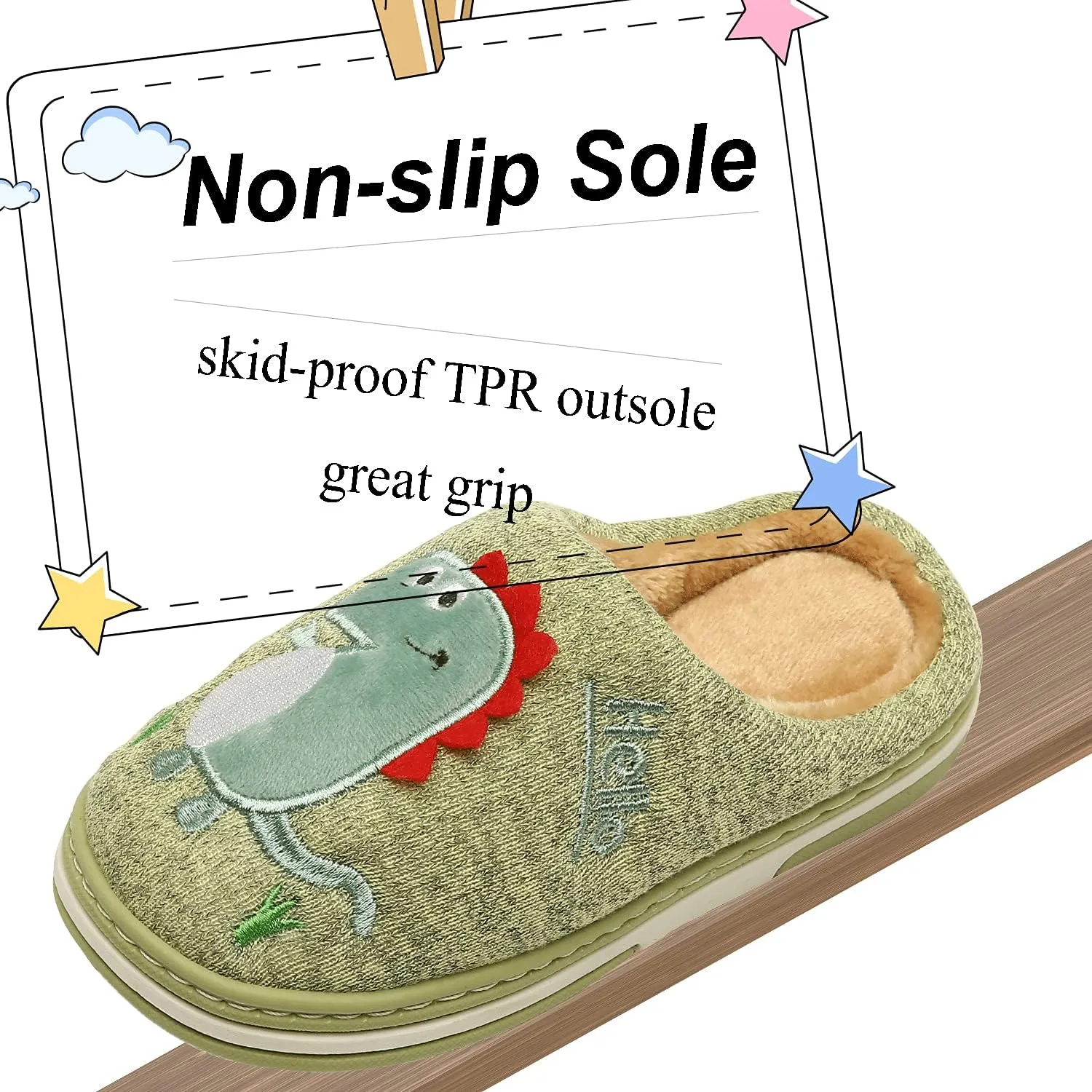 INMINPIN Boys Girls Cozy House Slippers Warm Plush Winter Cotton Slipper Kids Cute Dinosaur Indoor Shoes Non-Slip