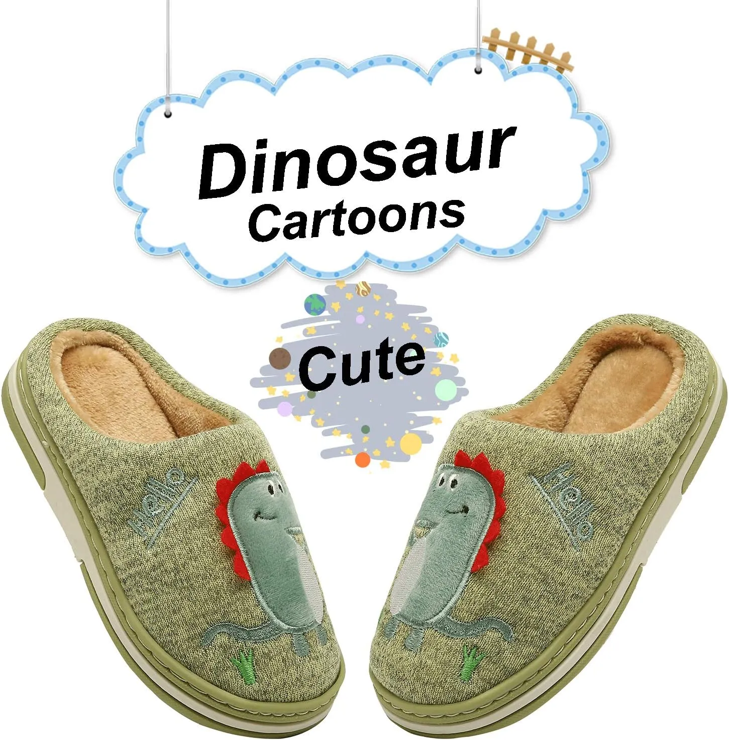 INMINPIN Boys Girls Cozy House Slippers Warm Plush Winter Cotton Slipper Kids Cute Dinosaur Indoor Shoes Non-Slip