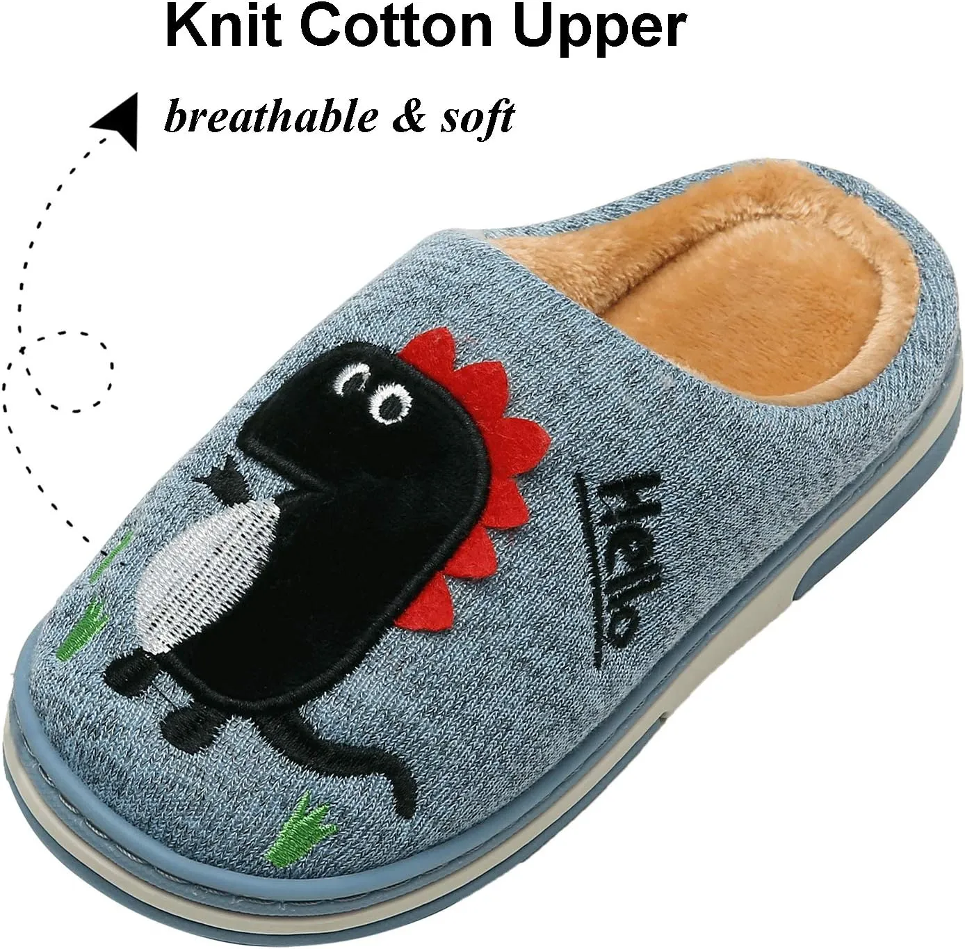 INMINPIN Boys Girls Cozy House Slippers Warm Plush Winter Cotton Slipper Kids Cute Dinosaur Indoor Shoes Non-Slip