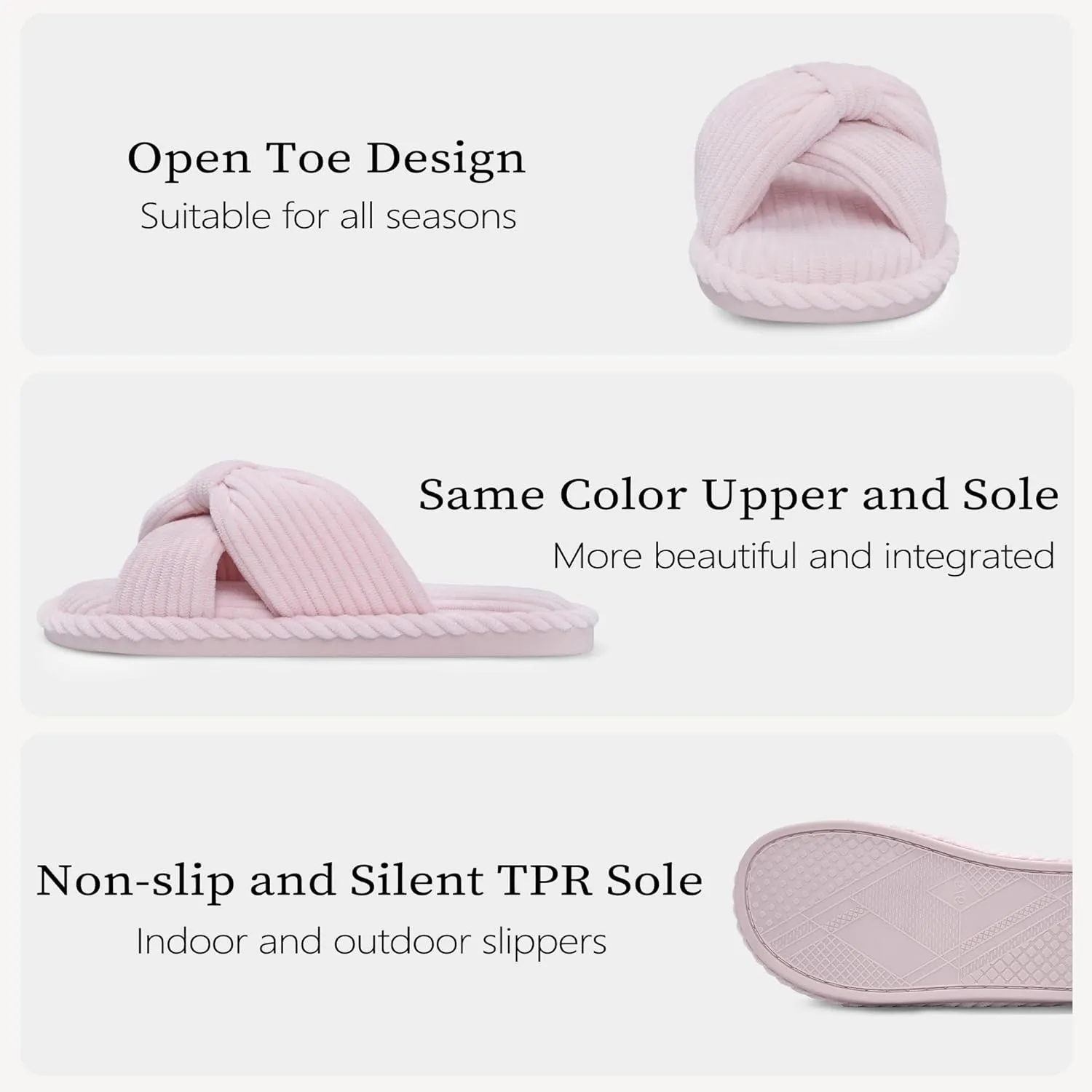 IPSAE Summer House Slippers for Woman Memory Foam Open Toe Slippers Corduroy Cross Bow Womens Slipper Slides Comfy Indoor Bedroom Slip On Shoes